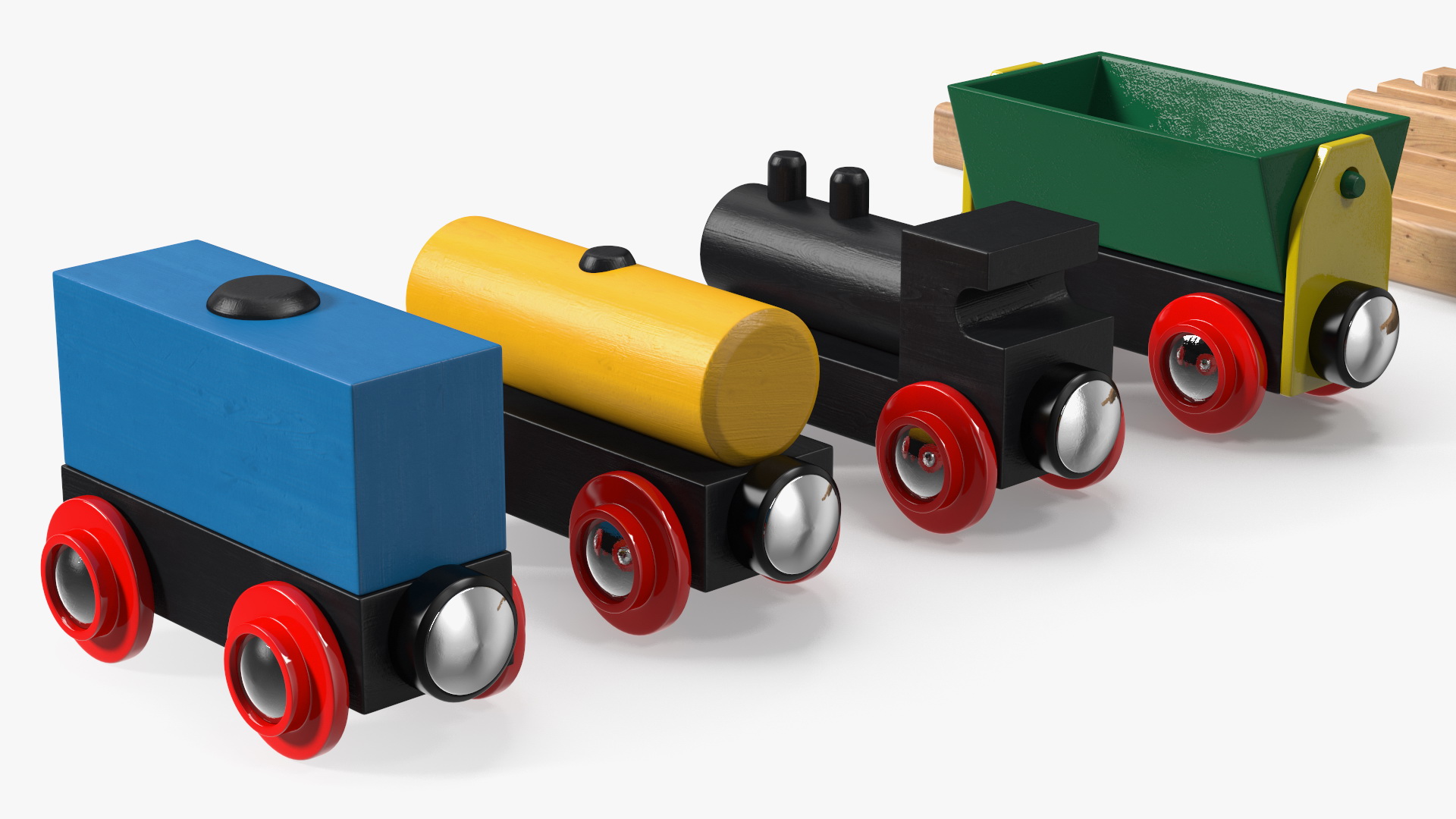 Wooden Toy Train Set with Tracks 3D