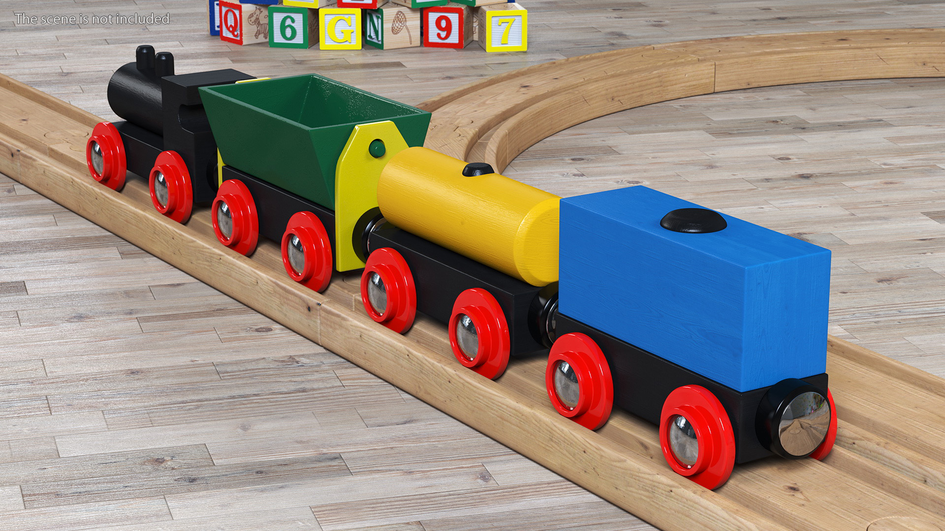 Wooden Toy Train Set with Tracks 3D