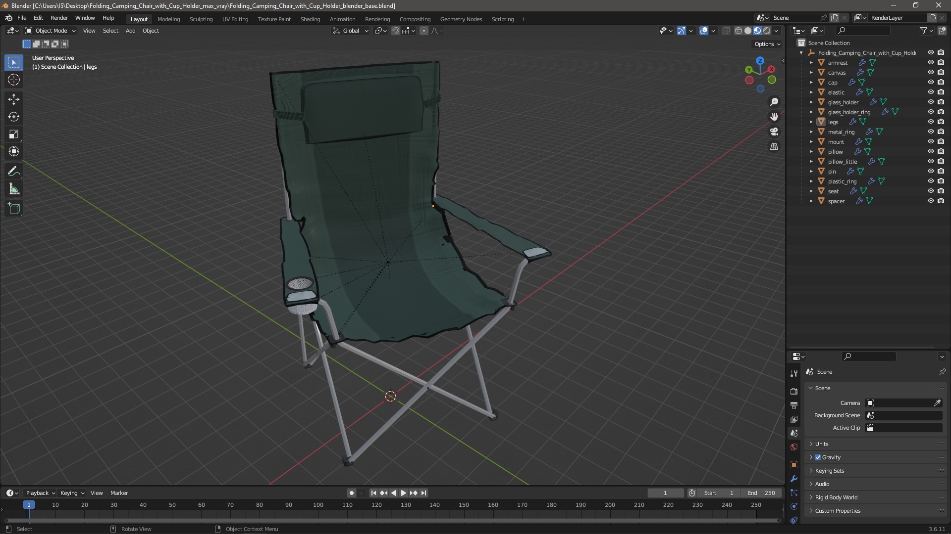 Folding Camping Chair with Cup Holder 3D