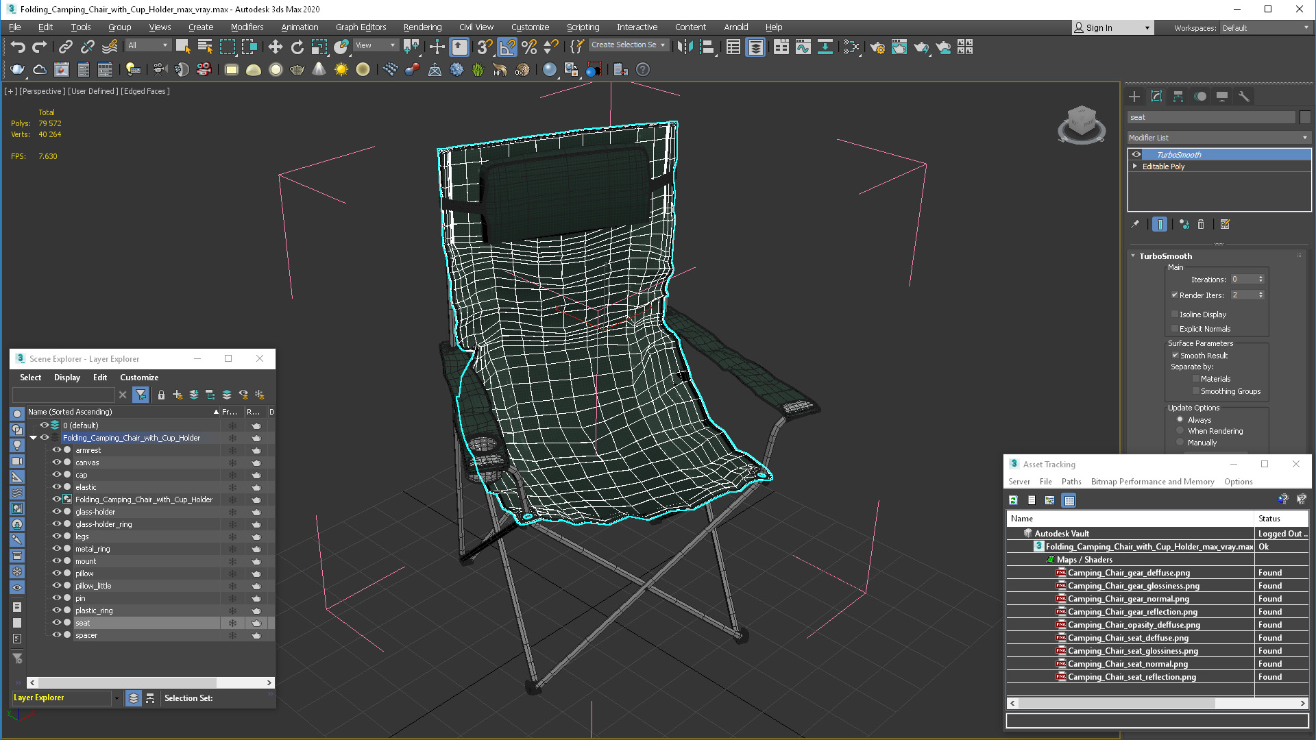 Folding Camping Chair with Cup Holder 3D
