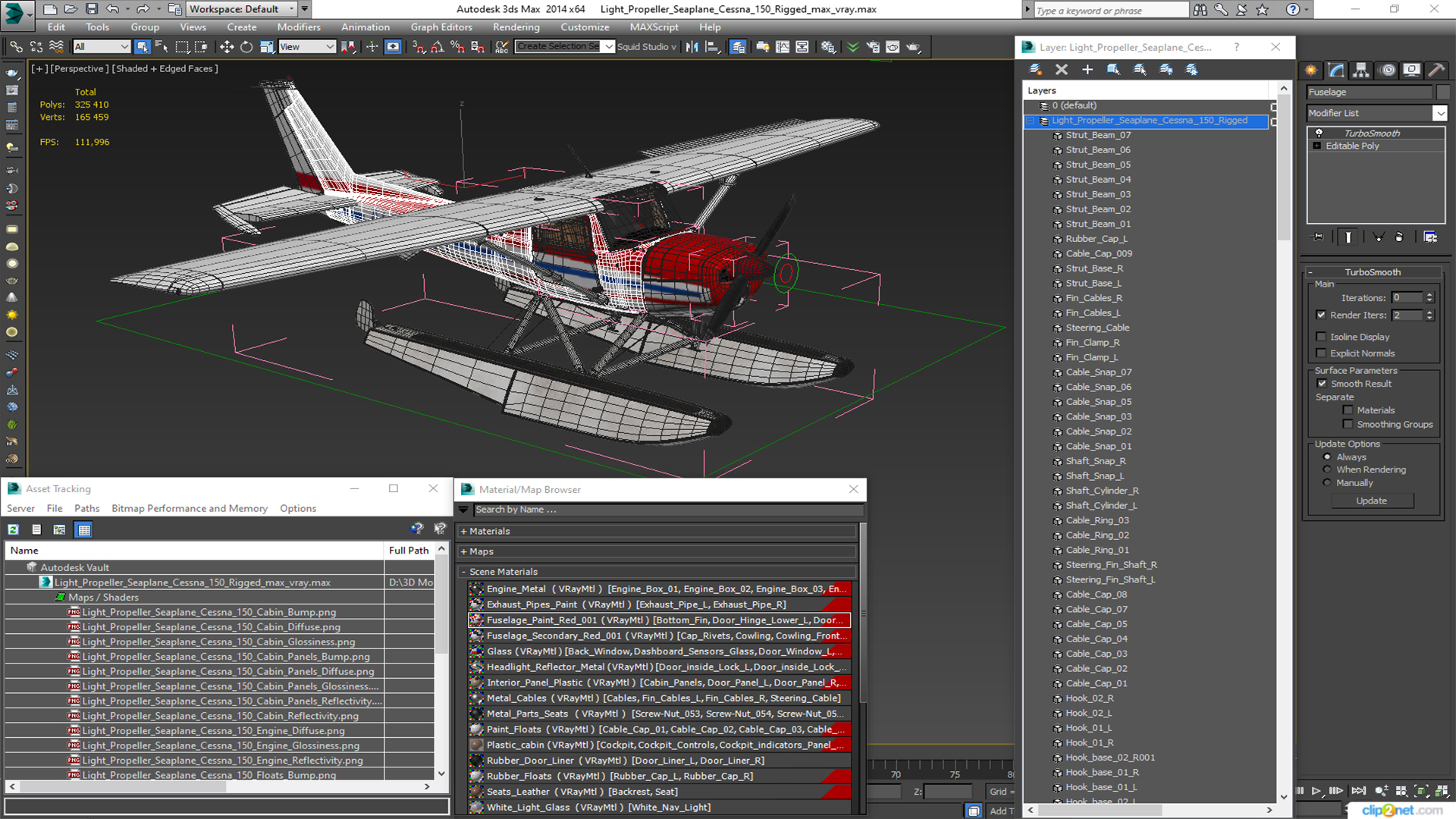 3D Light Propeller Seaplane Cessna 150 Rigged for Maya