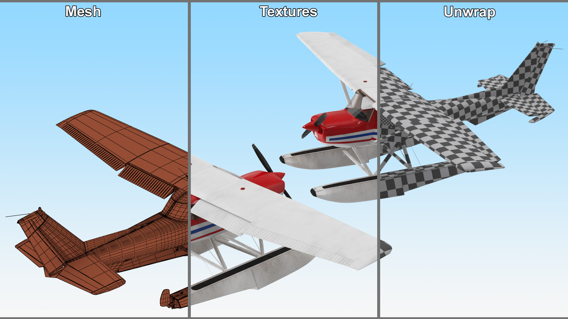 3D Light Propeller Seaplane Cessna 150 Rigged for Maya