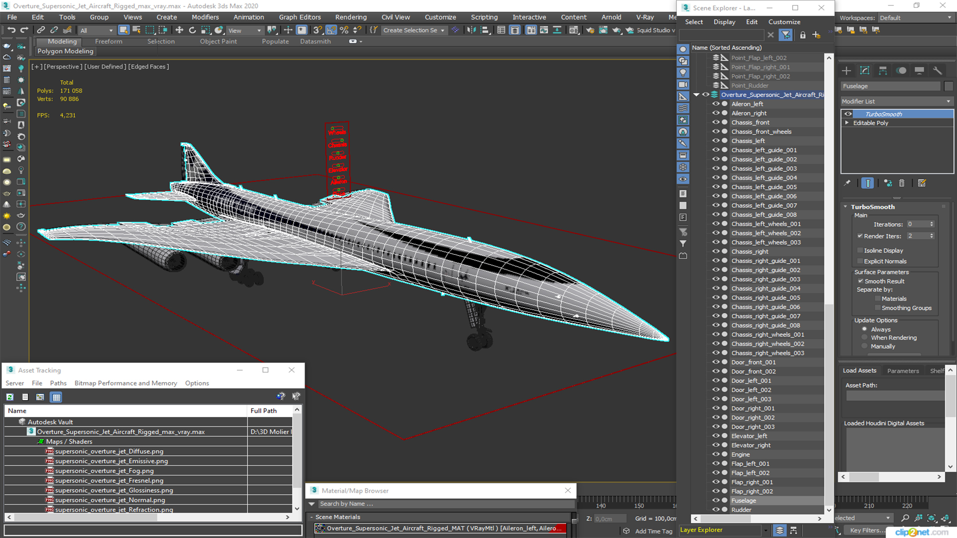 3D Overture Supersonic Jet Aircraft Rigged for Maya model