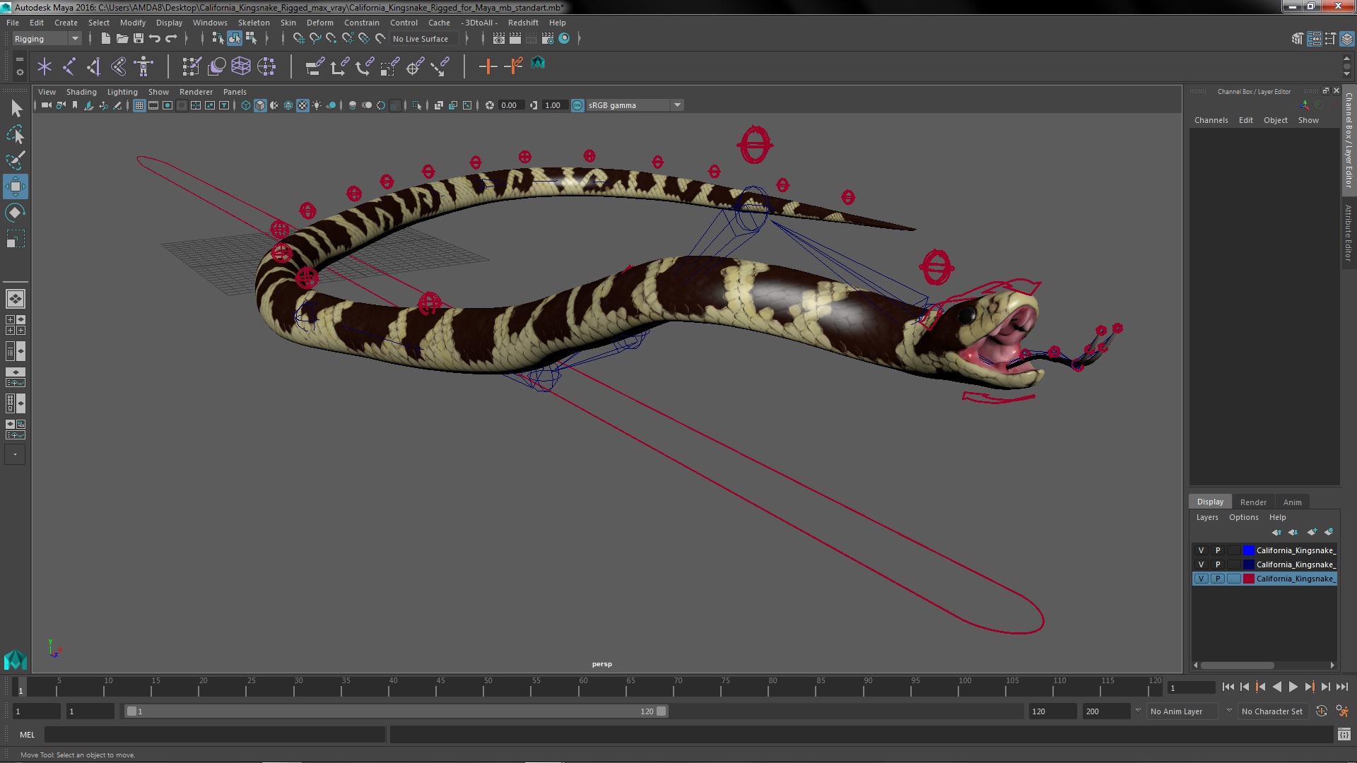 3D California Kingsnake Rigged for Maya