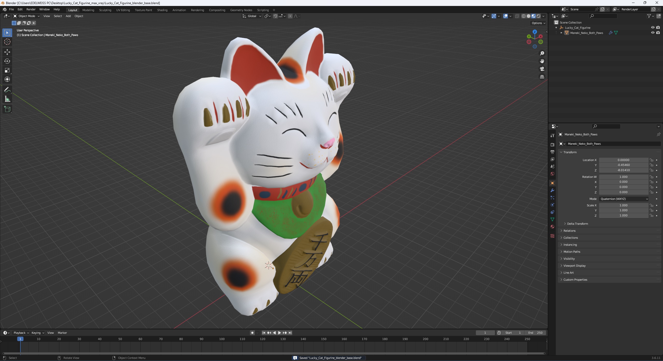 3D Lucky Cat Figurine model