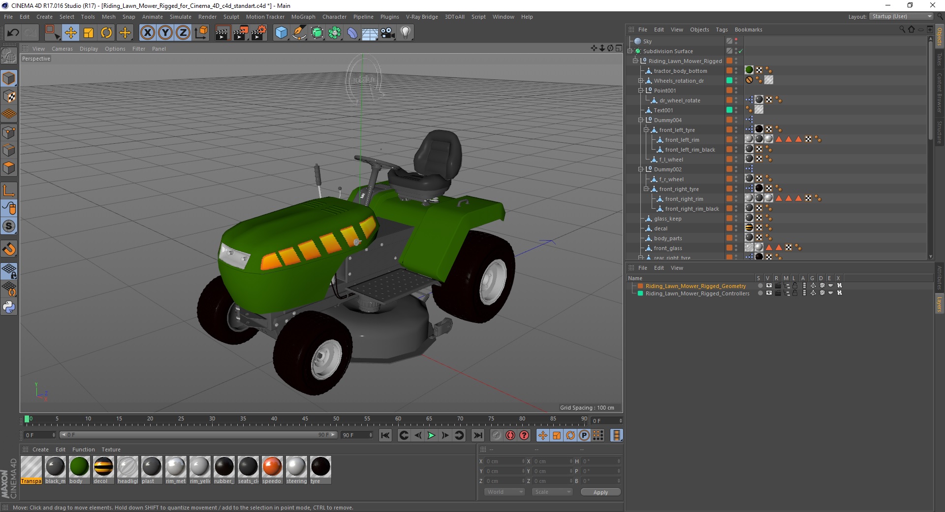 3D Riding Lawn Mower Rigged for Cinema 4D model