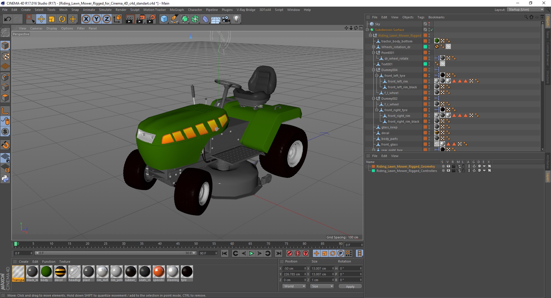 3D Riding Lawn Mower Rigged for Cinema 4D model