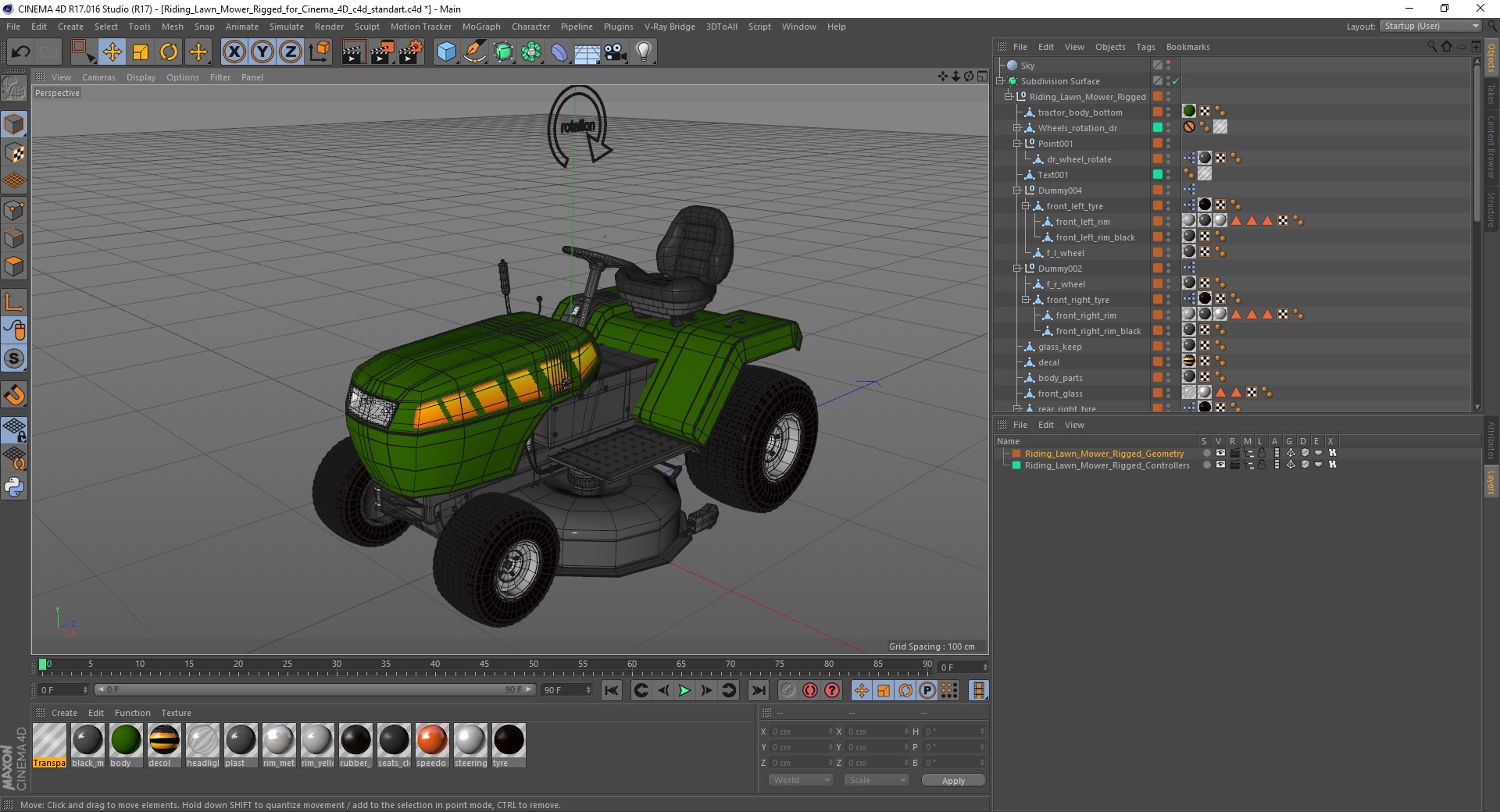 3D Riding Lawn Mower Rigged for Cinema 4D model