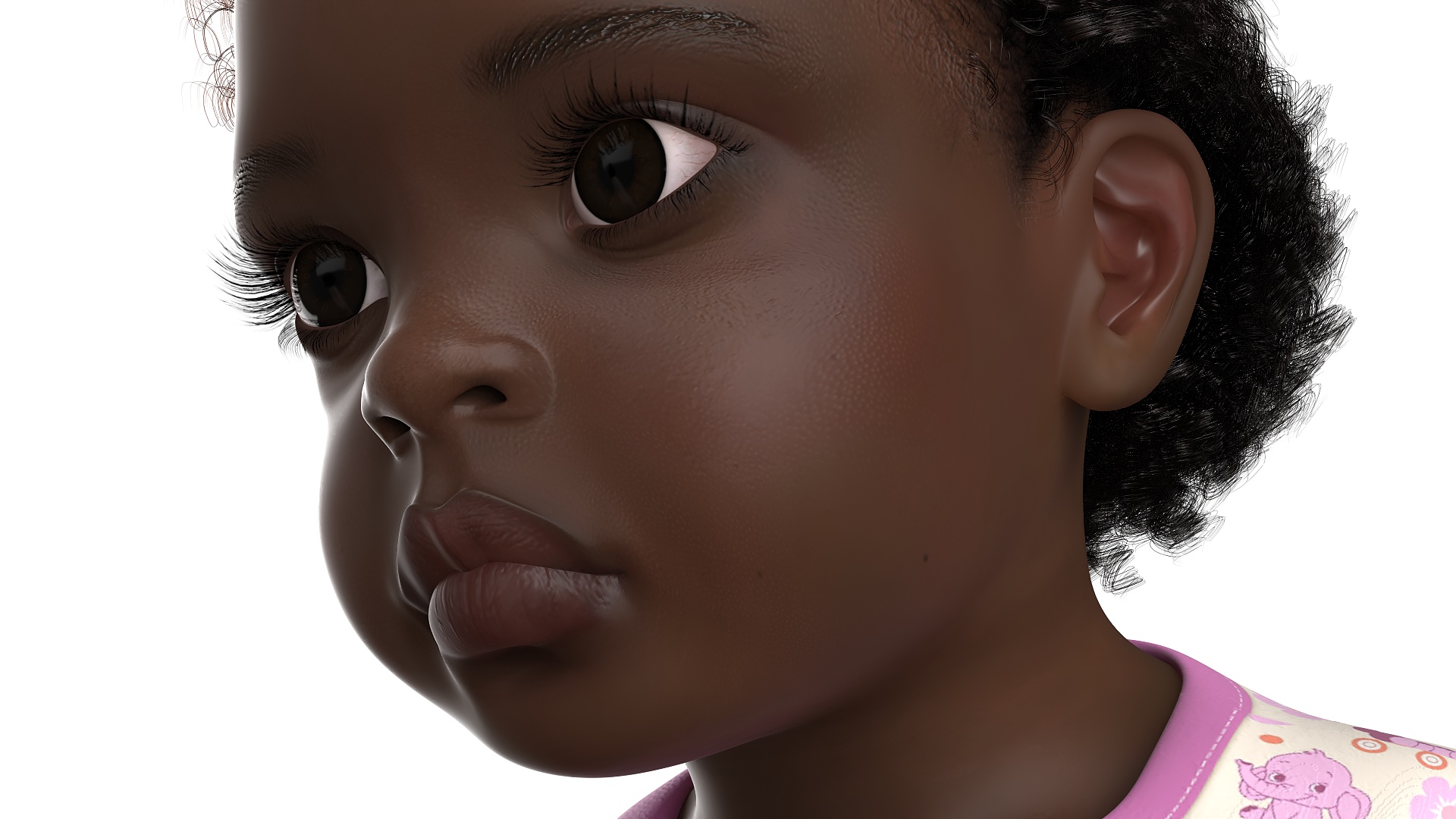 3D Black Baby Girl Wearing Full Bodysuit A-Pose Fur model