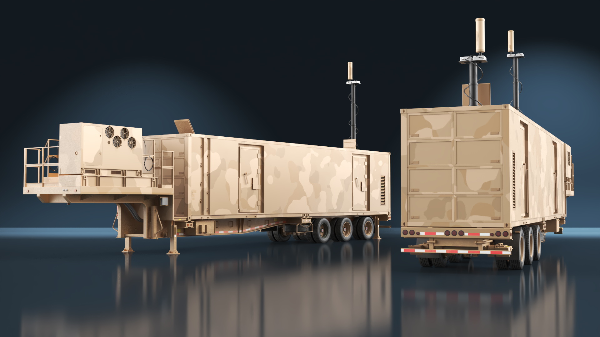 Military Battery Control Center Sand Camouflage Rigged 3D model