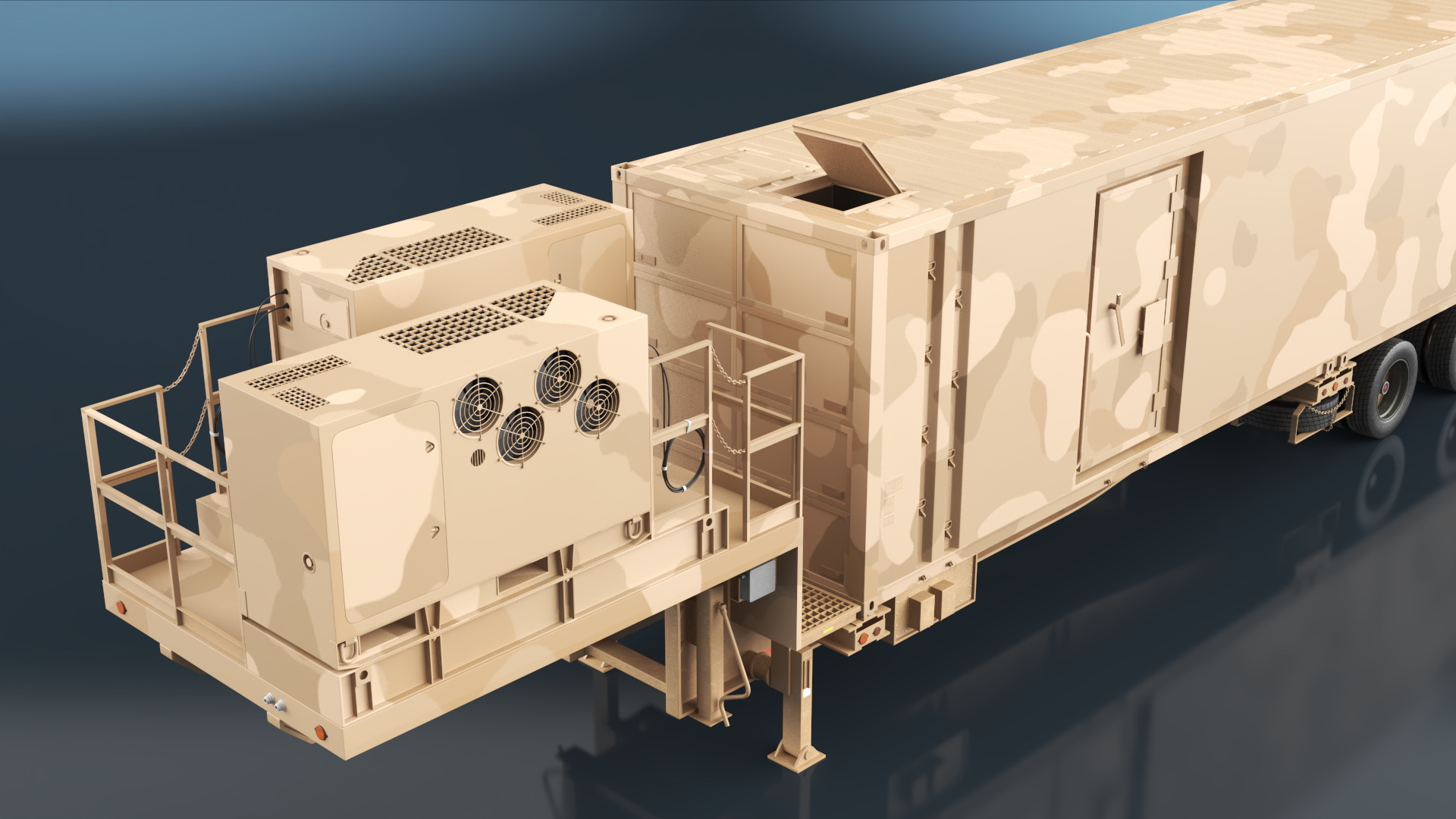 Military Battery Control Center Sand Camouflage Rigged 3D model