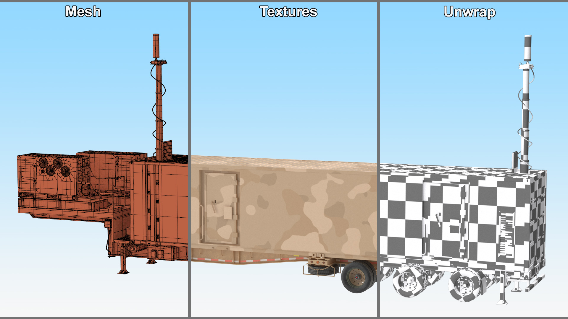 Military Battery Control Center Sand Camouflage Rigged 3D model