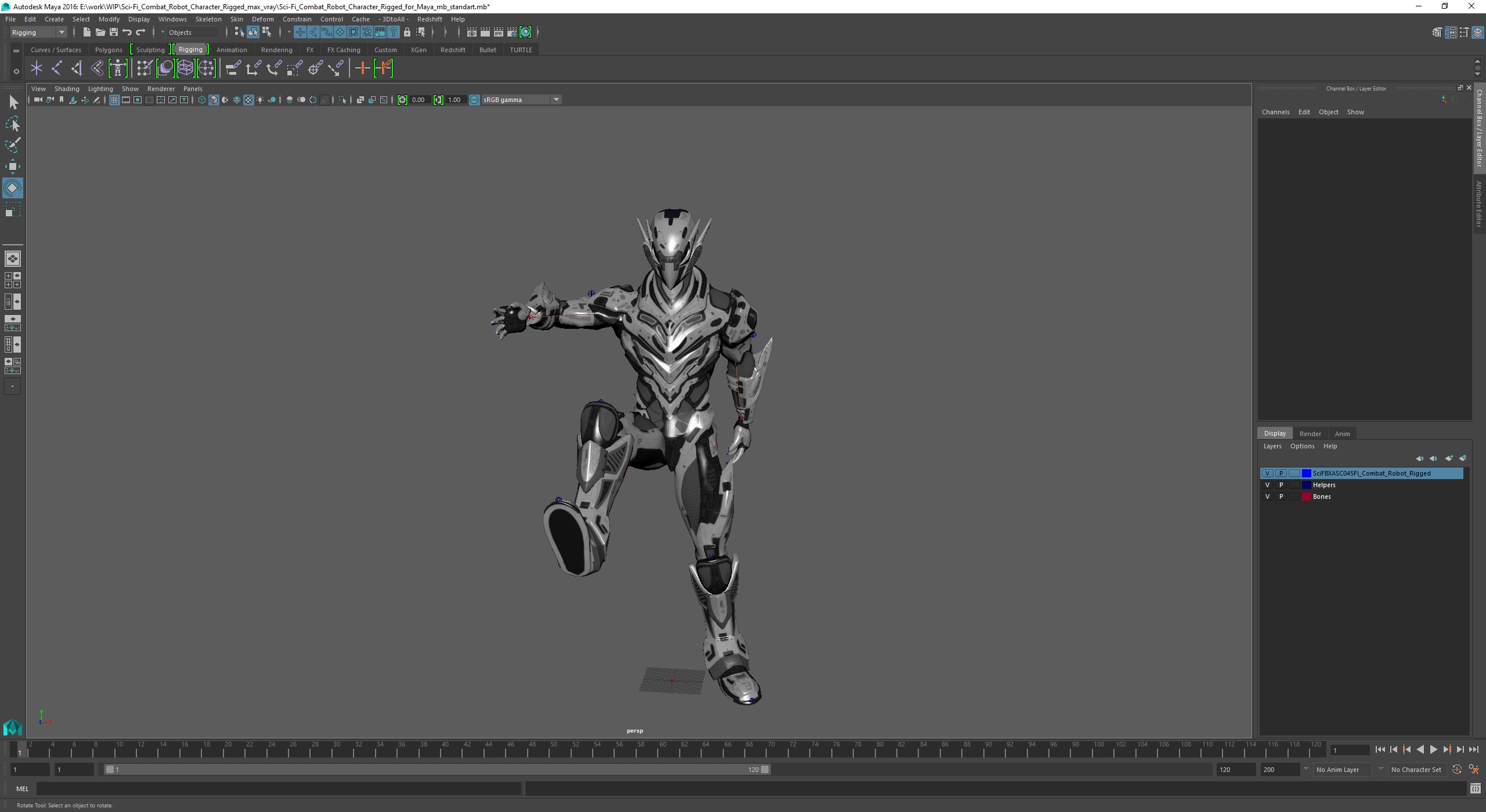 3D model Sci-Fi Combat Robot Character Rigged for Maya