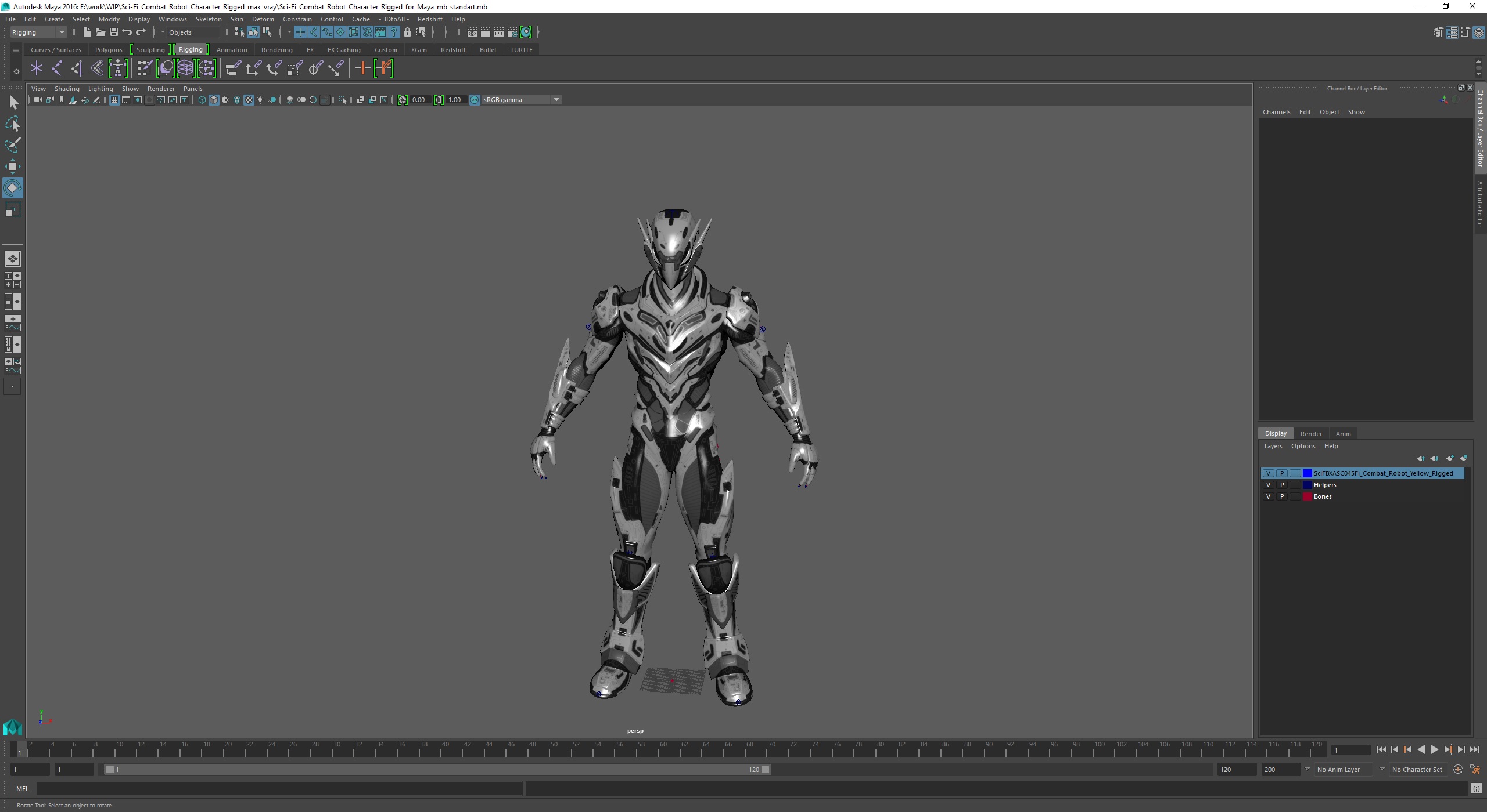 3D model Sci-Fi Combat Robot Character Rigged for Maya
