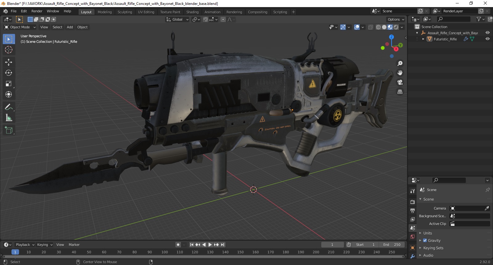 3D model Assault Rifle Concept with Bayonet Black