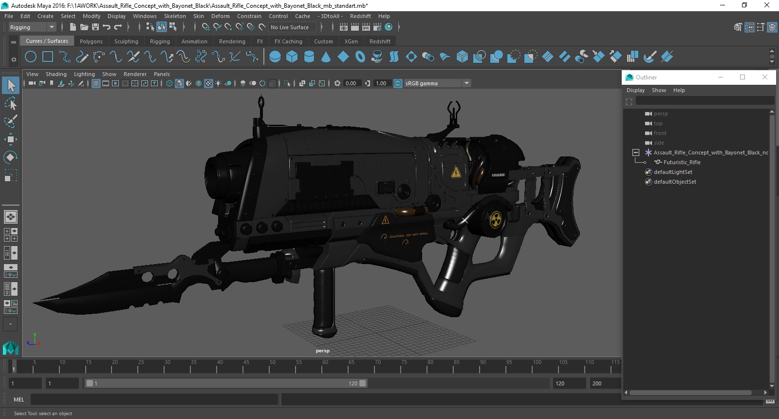 3D model Assault Rifle Concept with Bayonet Black