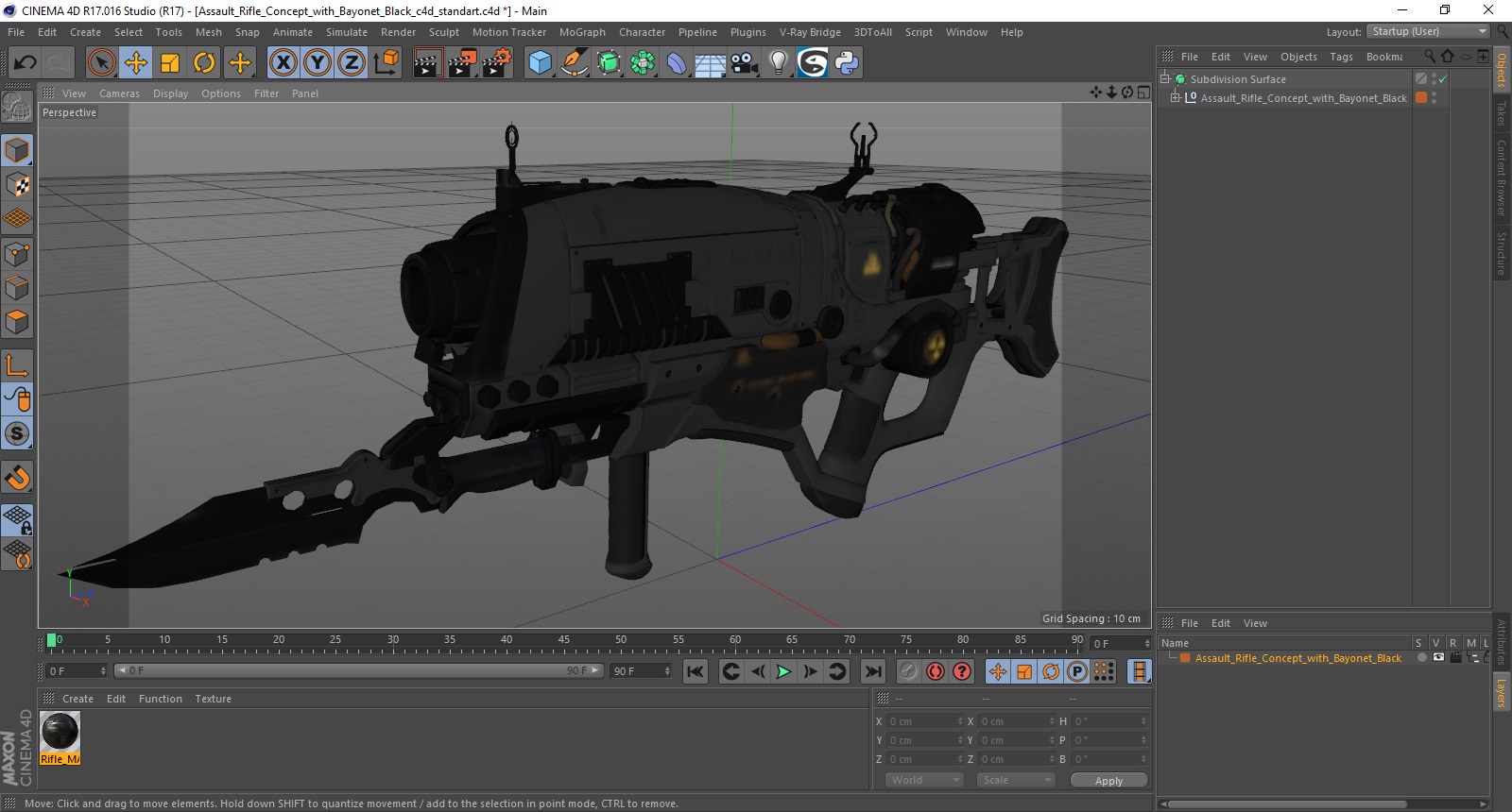 3D model Assault Rifle Concept with Bayonet Black