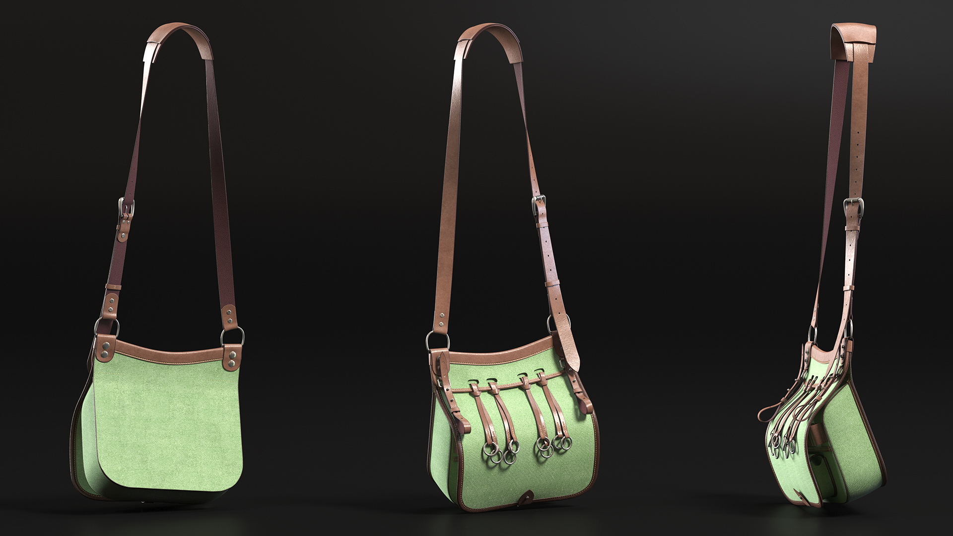 3D model Hunting Leather Shoulder Bag Green Color