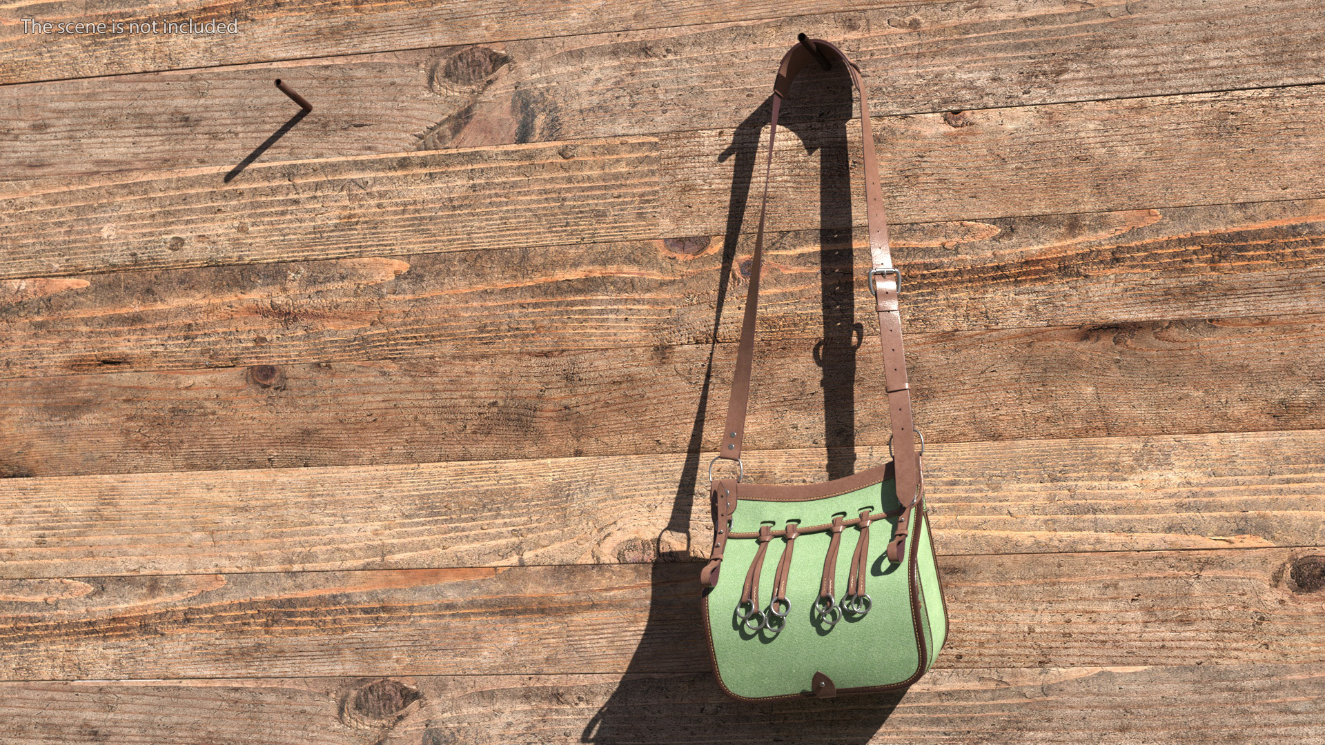 3D model Hunting Leather Shoulder Bag Green Color