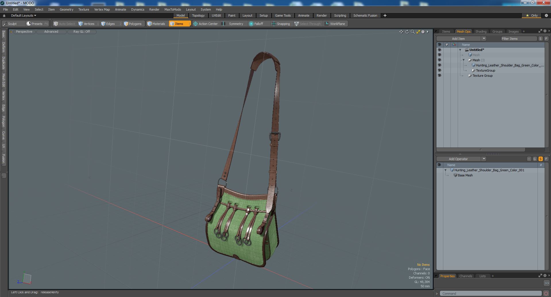 3D model Hunting Leather Shoulder Bag Green Color