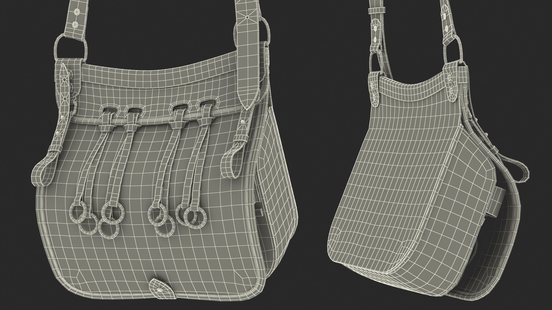 3D model Hunting Leather Shoulder Bag Green Color