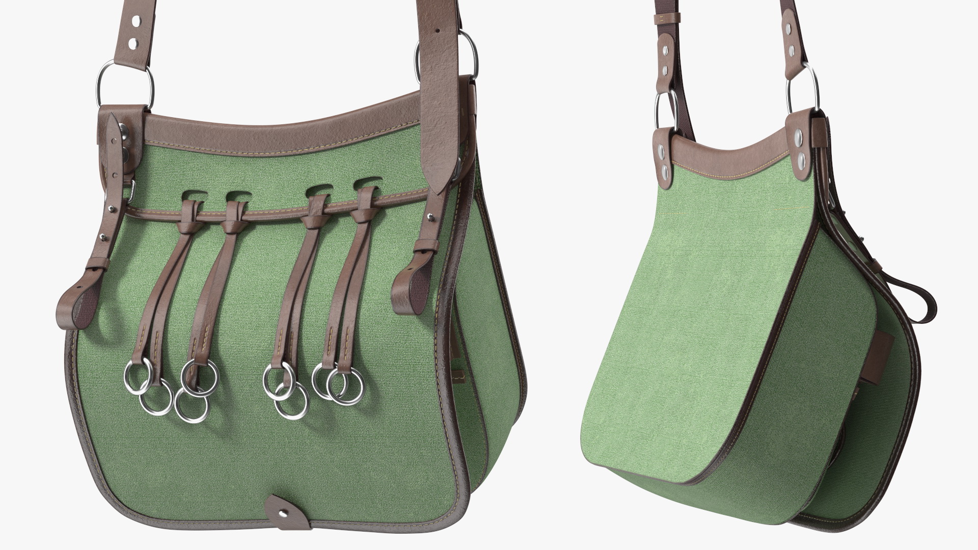 3D model Hunting Leather Shoulder Bag Green Color