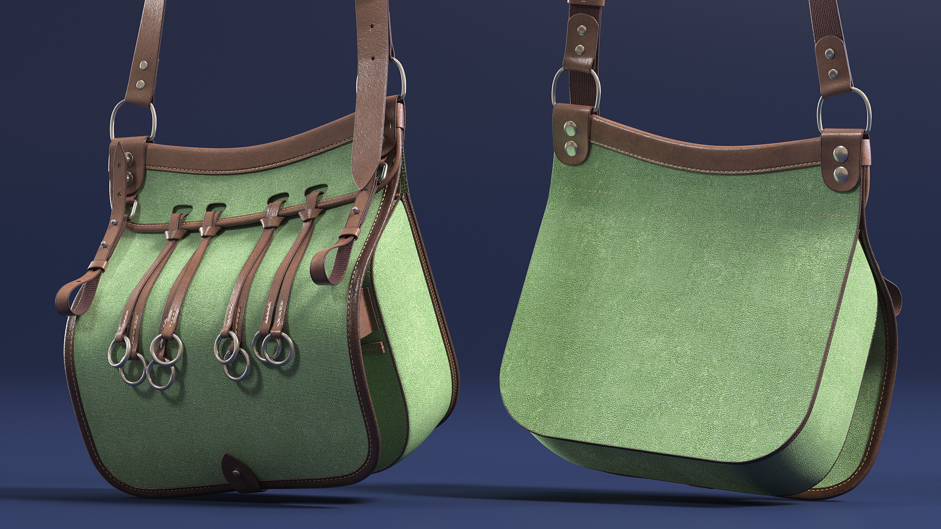 3D model Hunting Leather Shoulder Bag Green Color