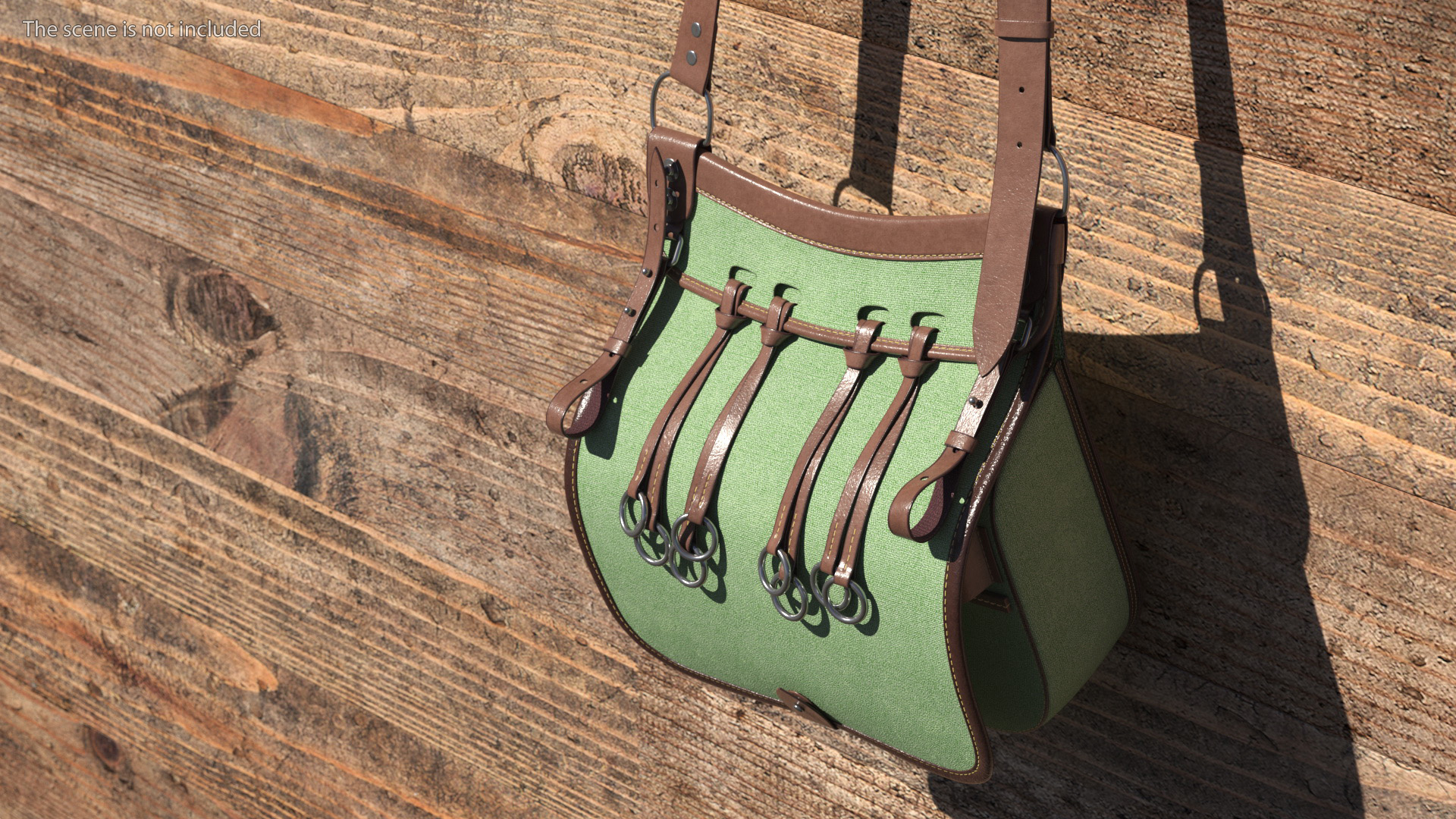 3D model Hunting Leather Shoulder Bag Green Color