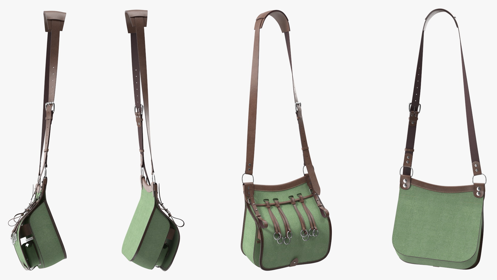 3D model Hunting Leather Shoulder Bag Green Color