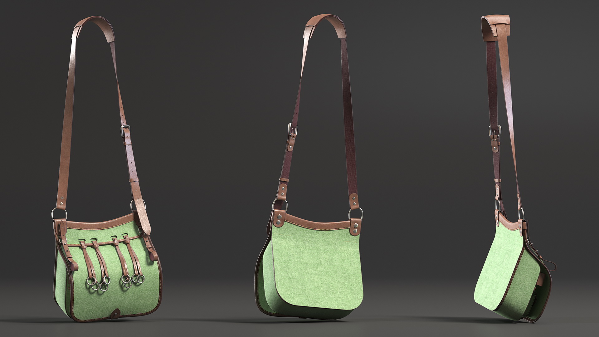 3D model Hunting Leather Shoulder Bag Green Color