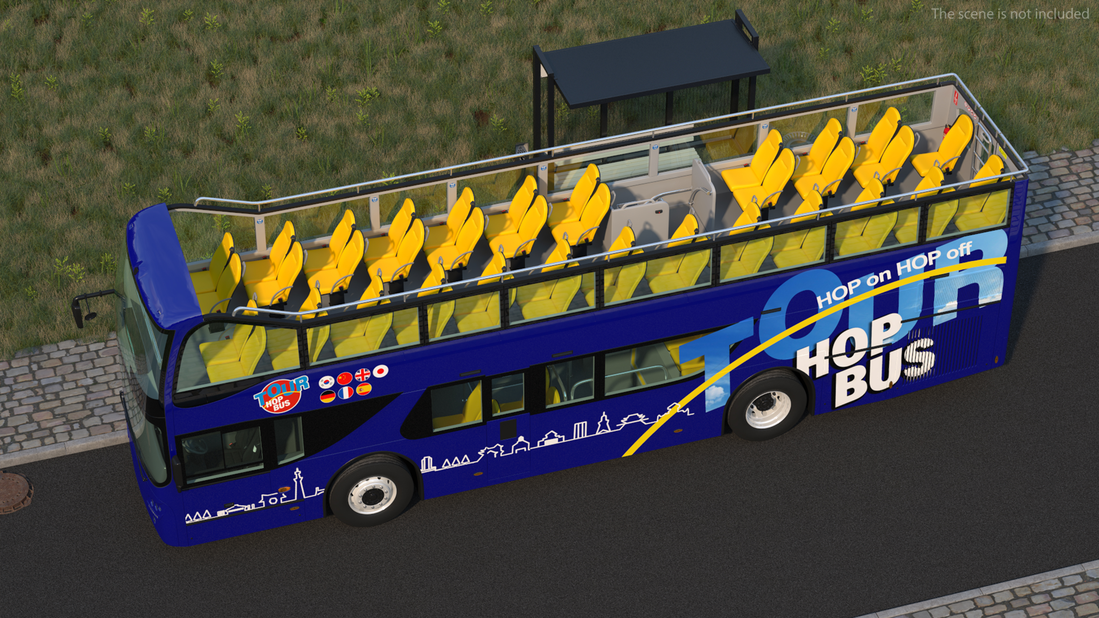 Open Top Double Decker Tour Bus Rigged for Cinema 4D 3D