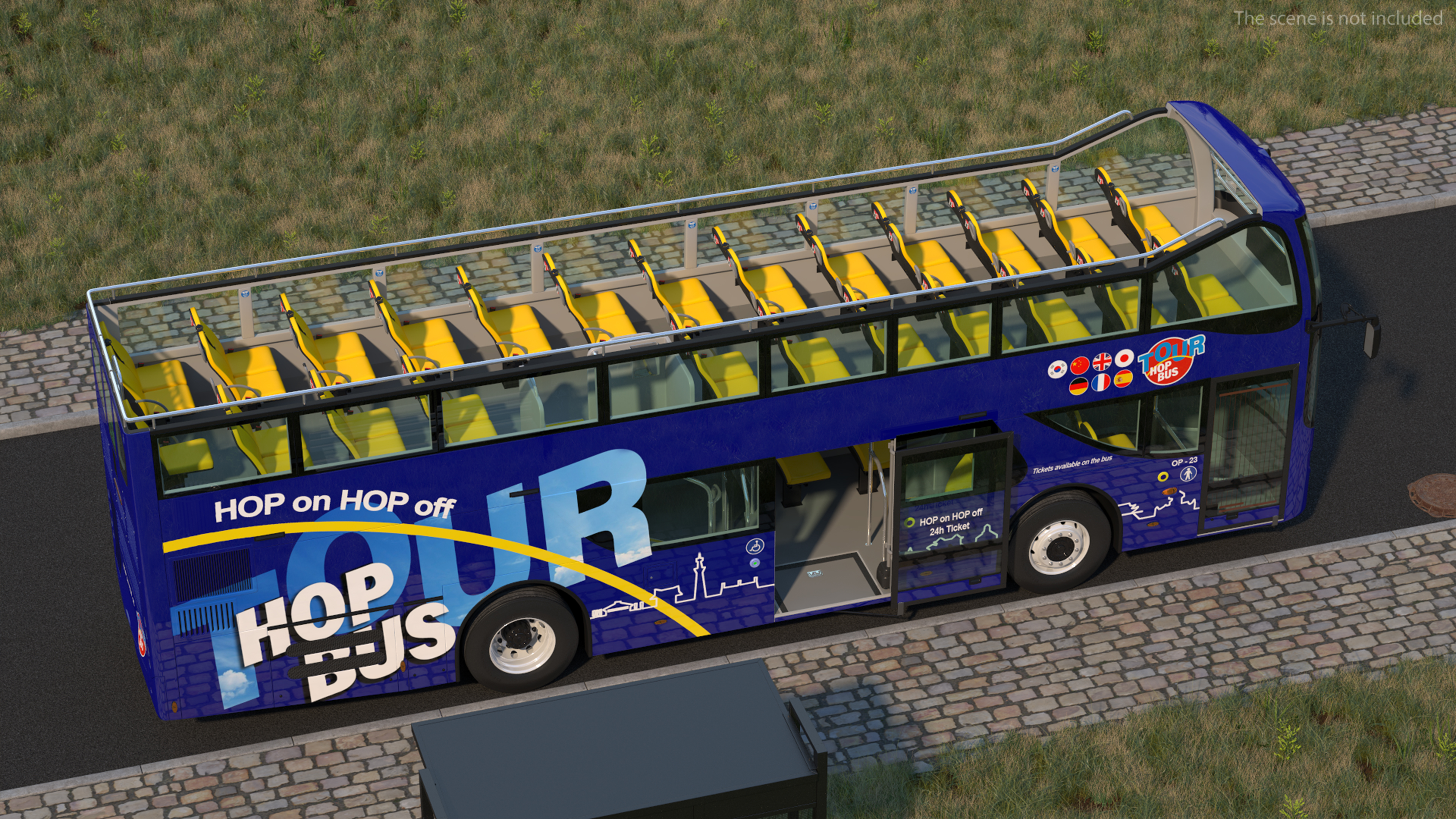 Open Top Double Decker Tour Bus Rigged for Cinema 4D 3D