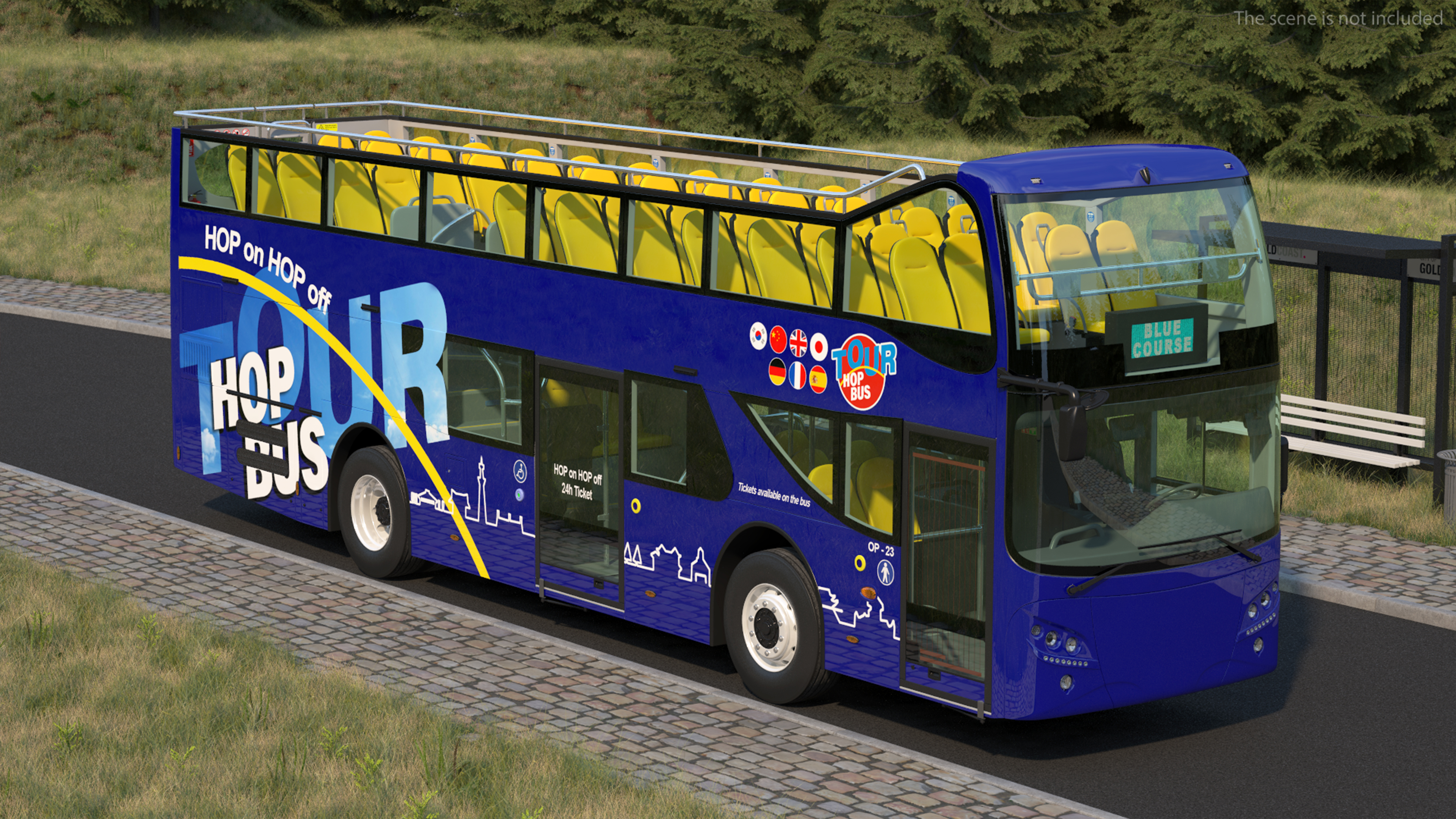 Open Top Double Decker Tour Bus Rigged for Cinema 4D 3D