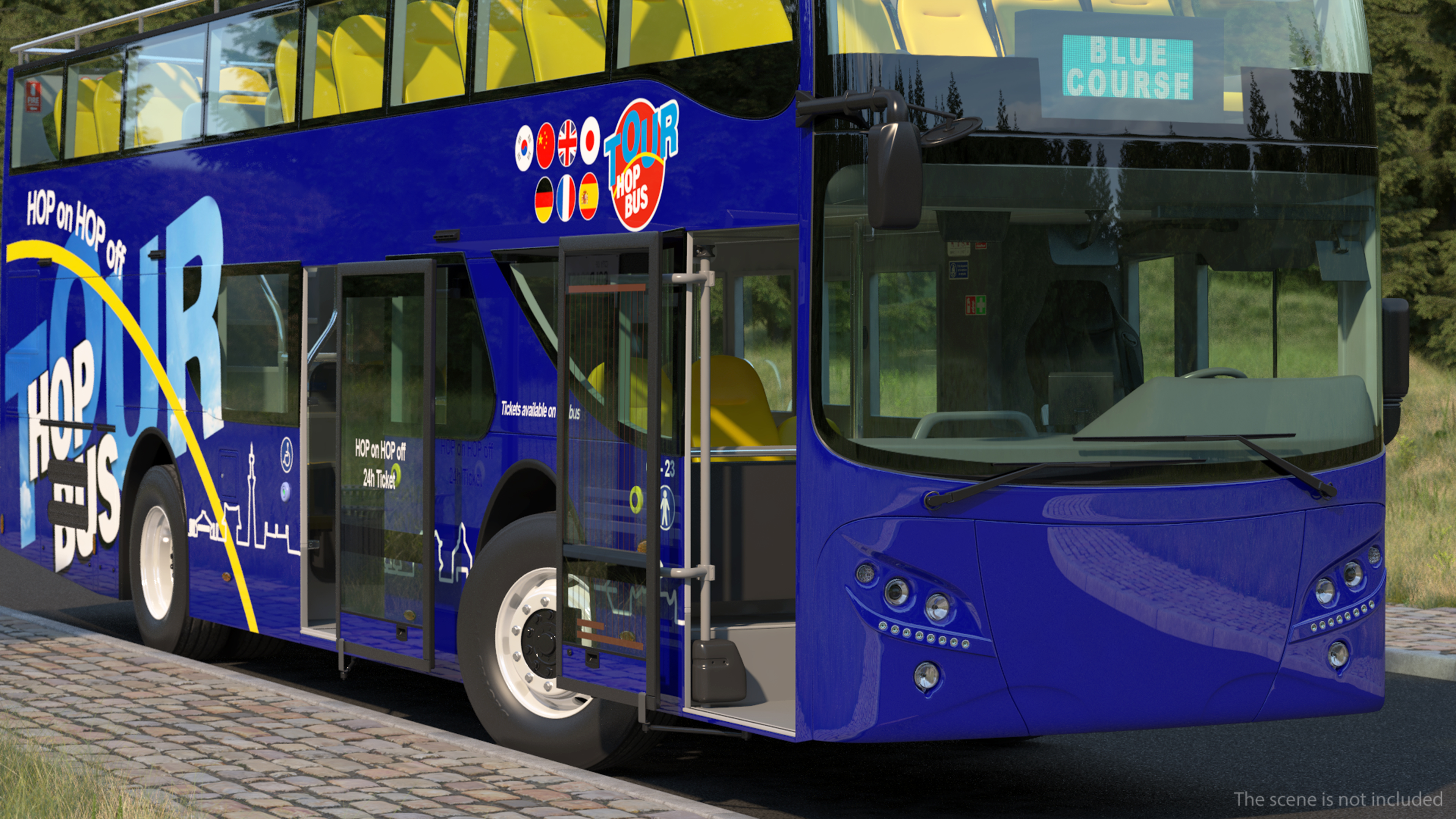 Open Top Double Decker Tour Bus Rigged for Cinema 4D 3D