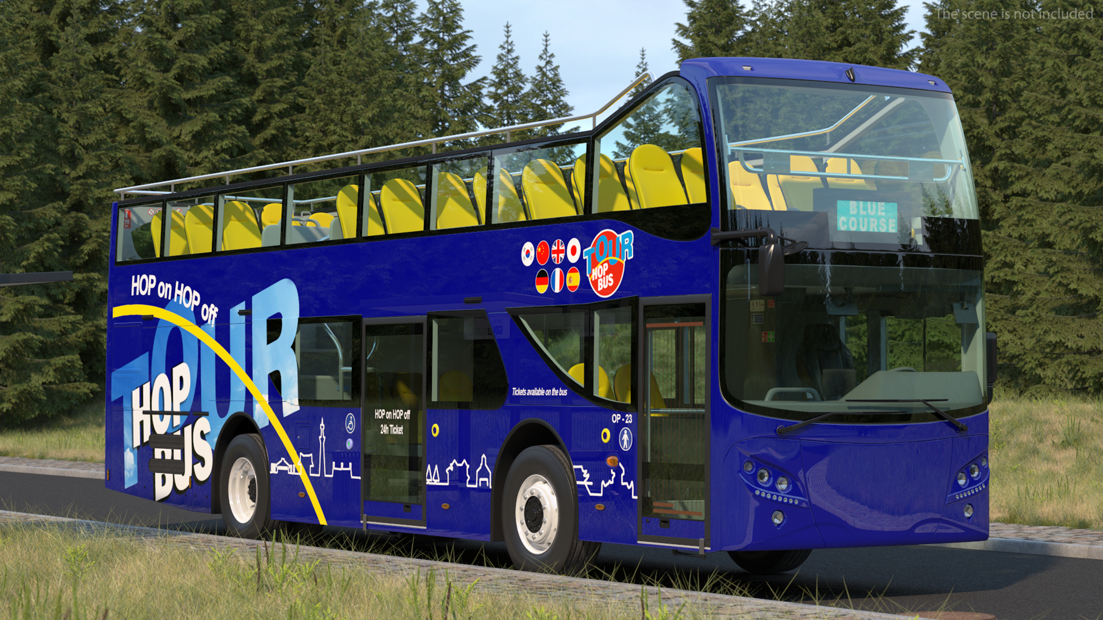 Open Top Double Decker Tour Bus Rigged for Cinema 4D 3D