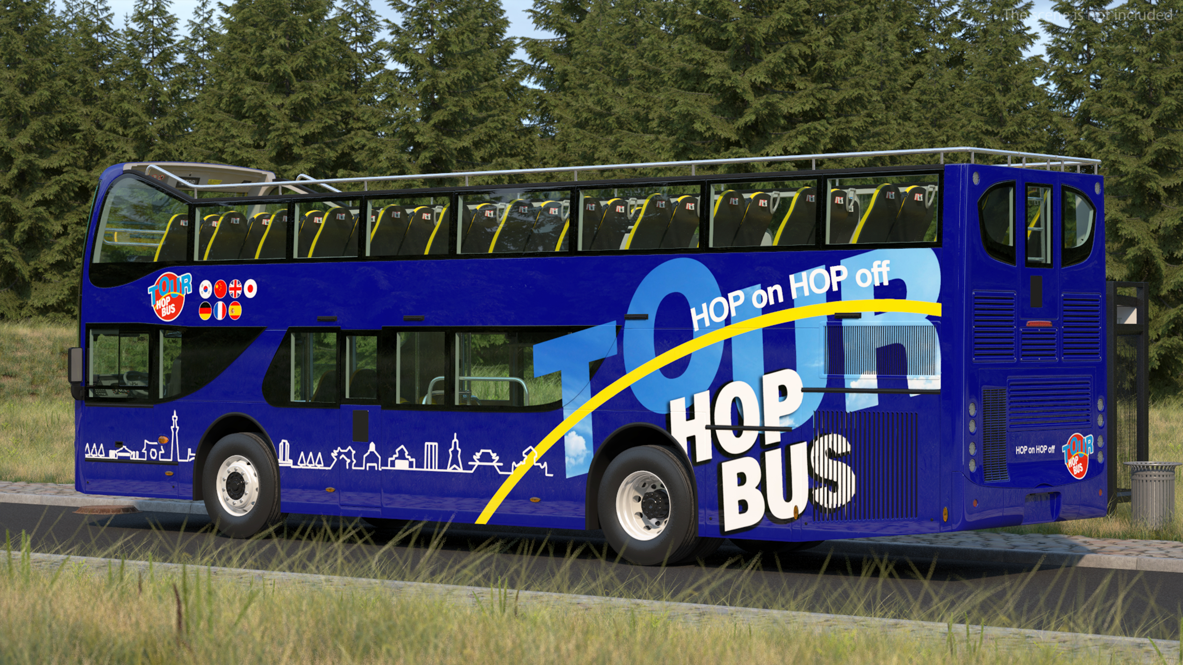 Open Top Double Decker Tour Bus Rigged for Cinema 4D 3D