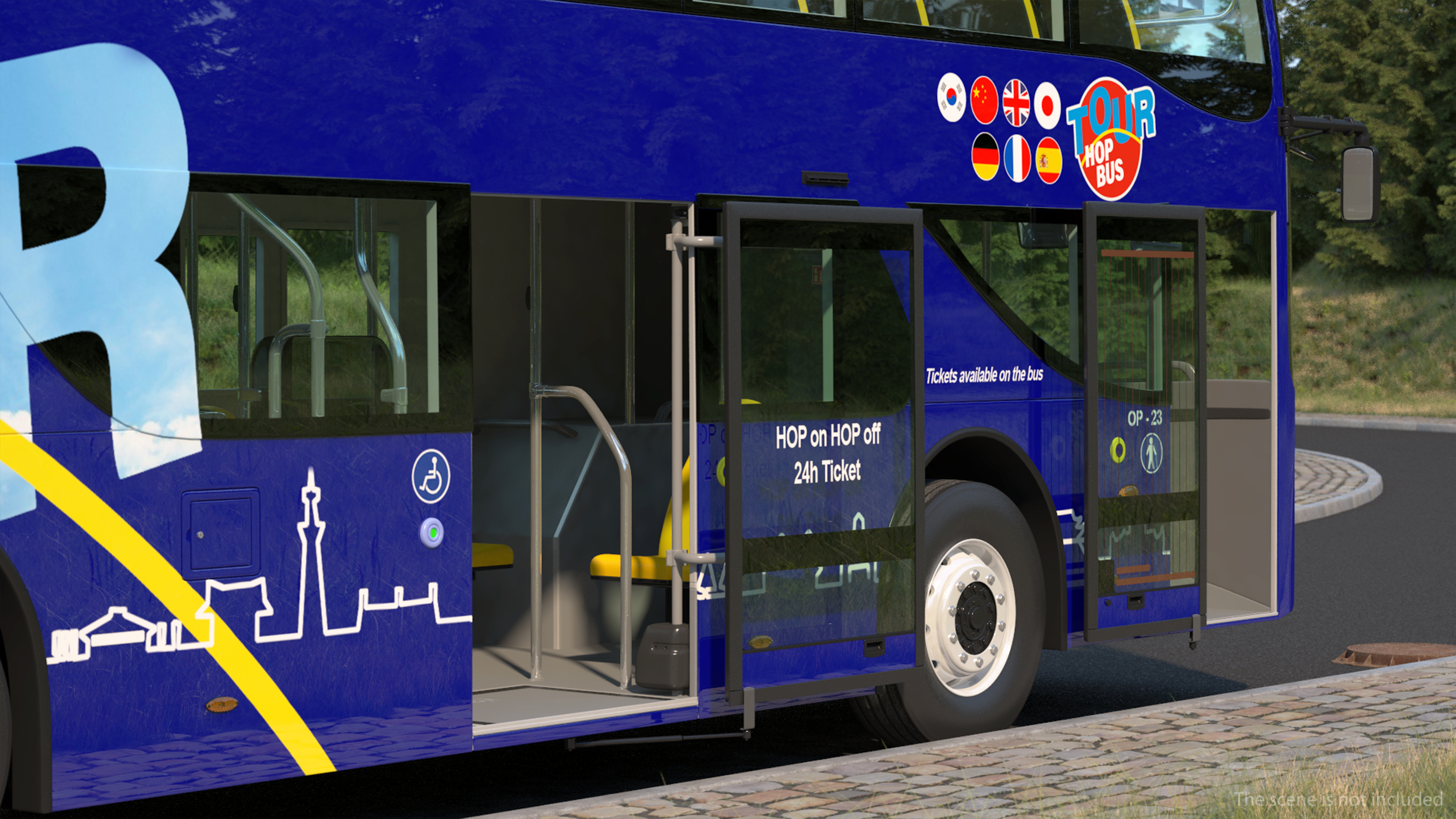 Open Top Double Decker Tour Bus Rigged for Cinema 4D 3D