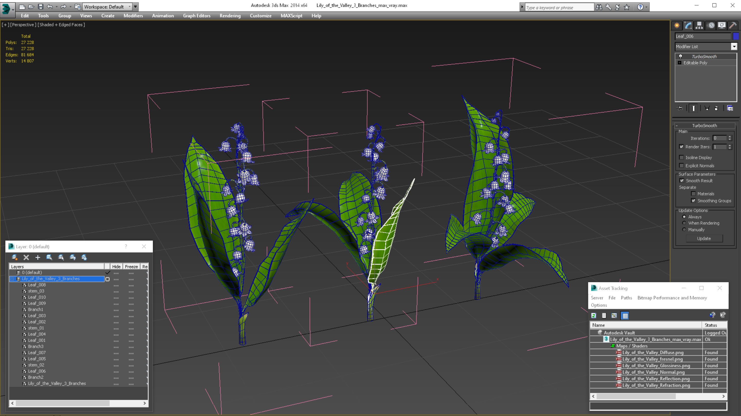 Lily of the Valley 3 Branches 3D model
