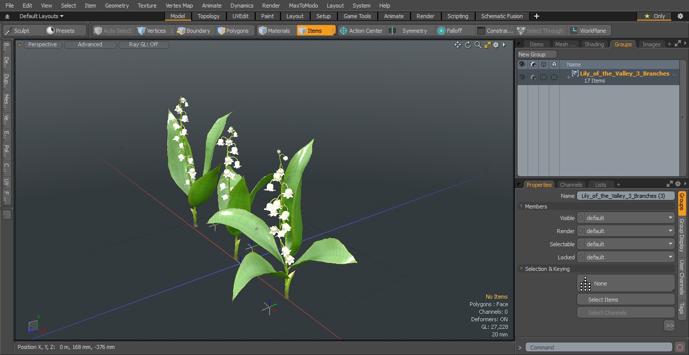 Lily of the Valley 3 Branches 3D model