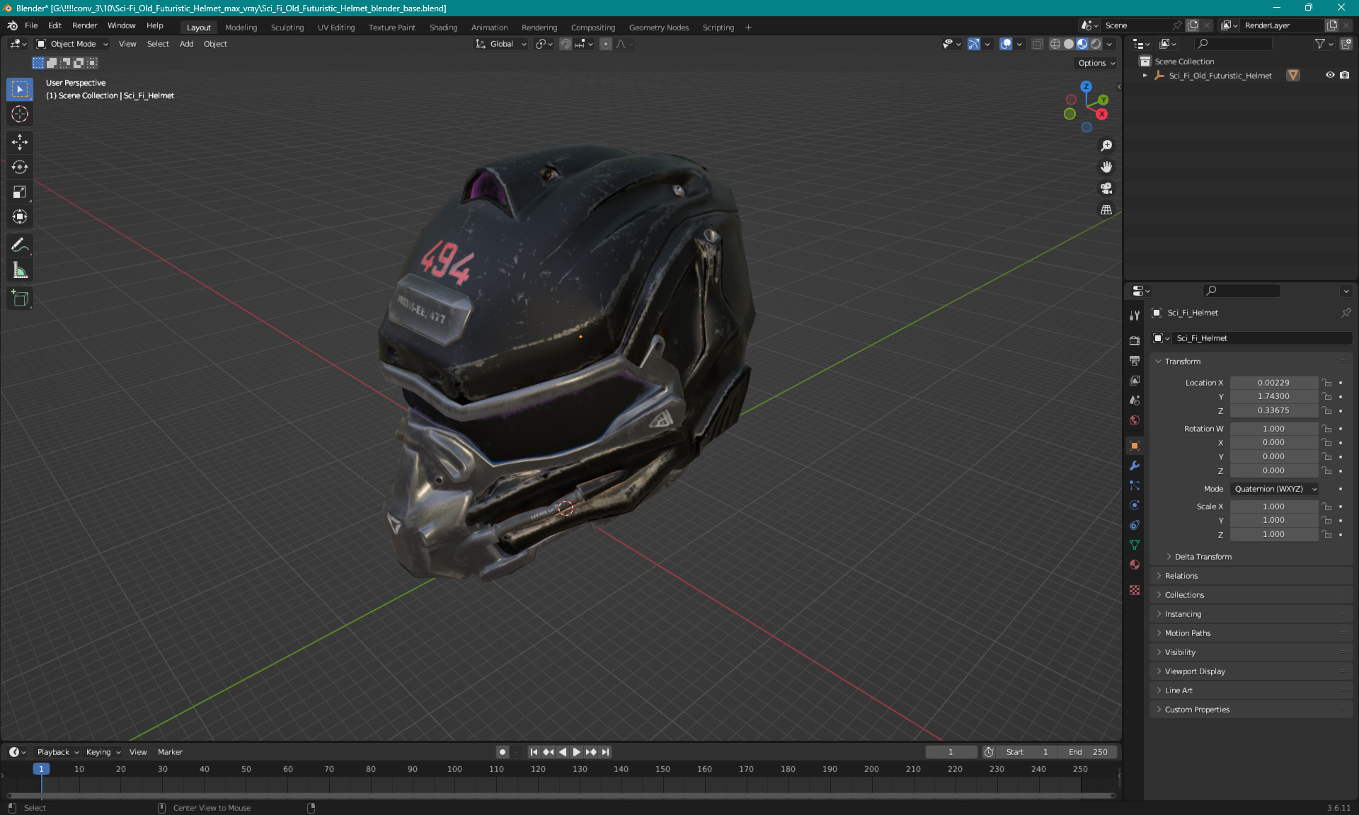3D Sci-Fi Old Futuristic Helmet model