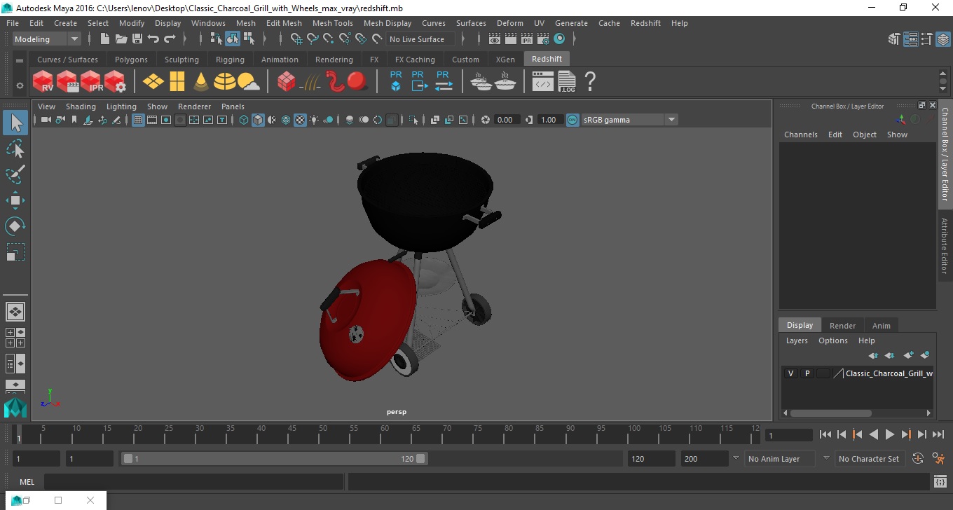Classic Charcoal Grill with Wheels 3D model