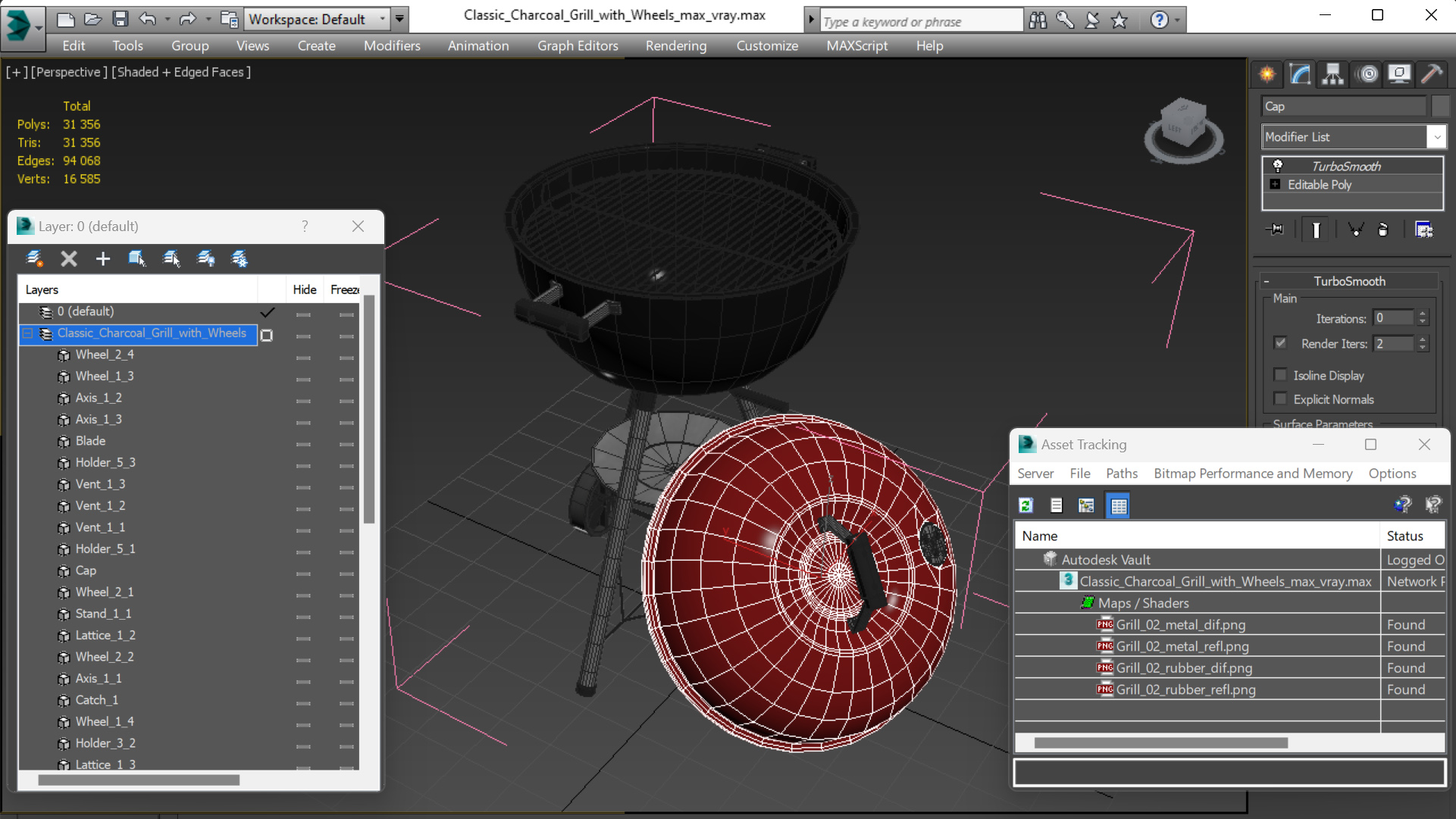Classic Charcoal Grill with Wheels 3D model