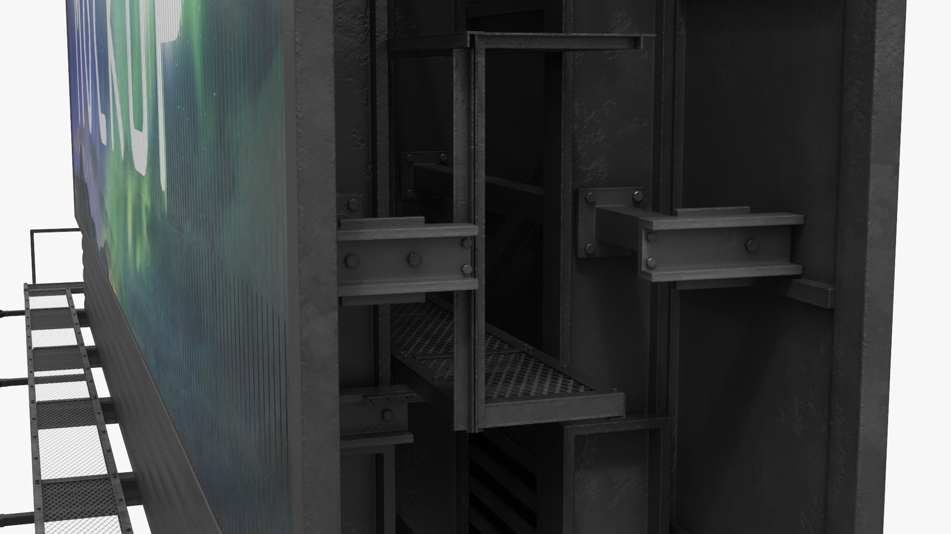 Mockup Prism Billboard on Monopole with Ladder Rigged - view 6