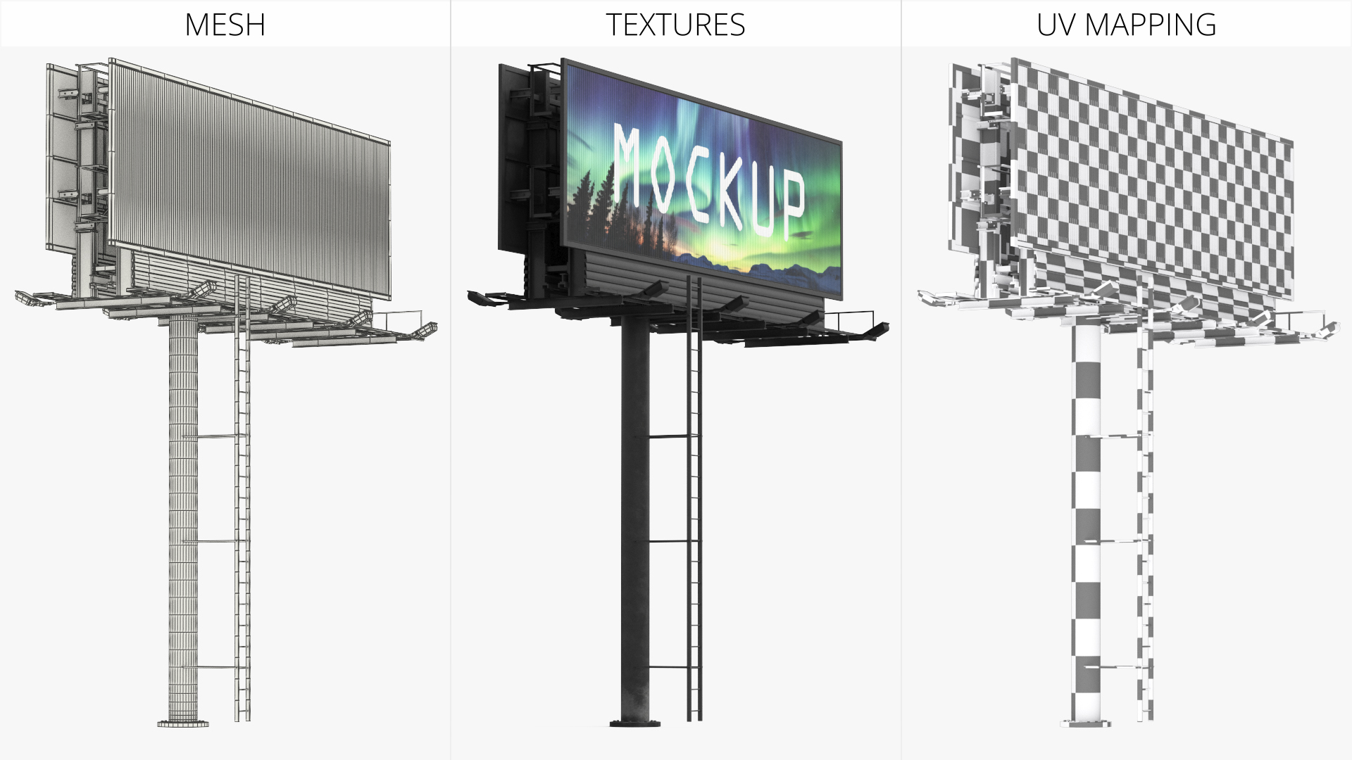 Mockup Prism Billboard on Monopole with Ladder Rigged - view 10