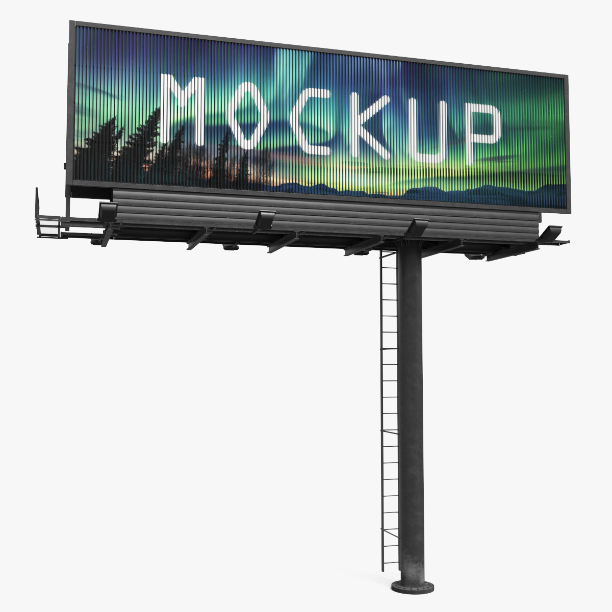 Mockup Prism Billboard on Monopole with Ladder Rigged - view 12