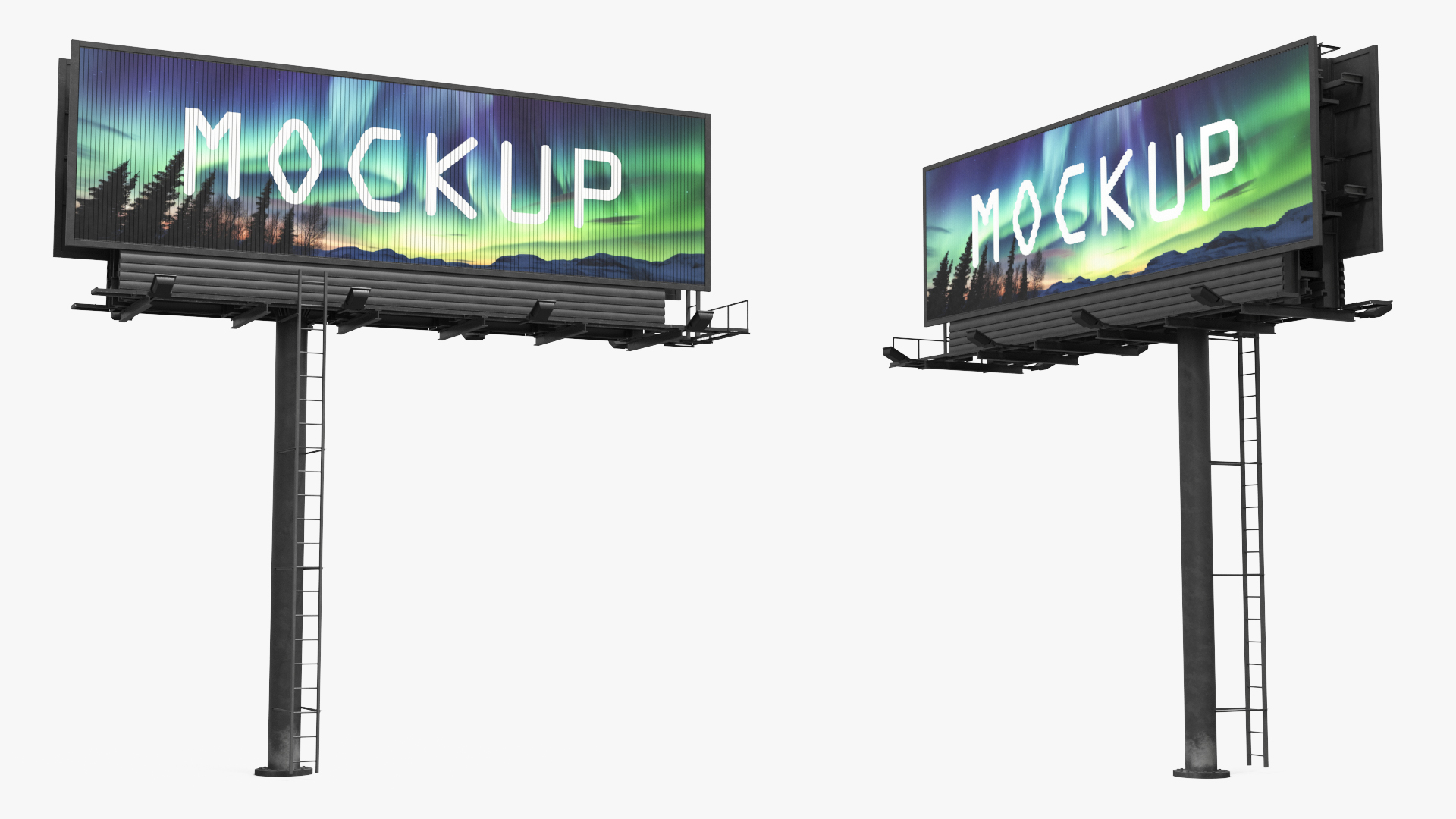 Mockup Prism Billboard on Monopole with Ladder Rigged - view 2