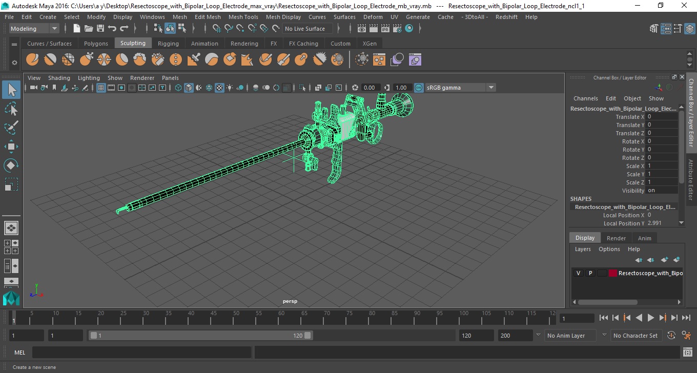 3D model Resectoscope with Bipolar Loop Electrode