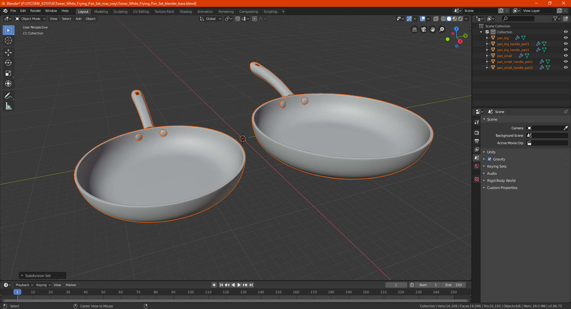 3D Tower White Frying Pan Set