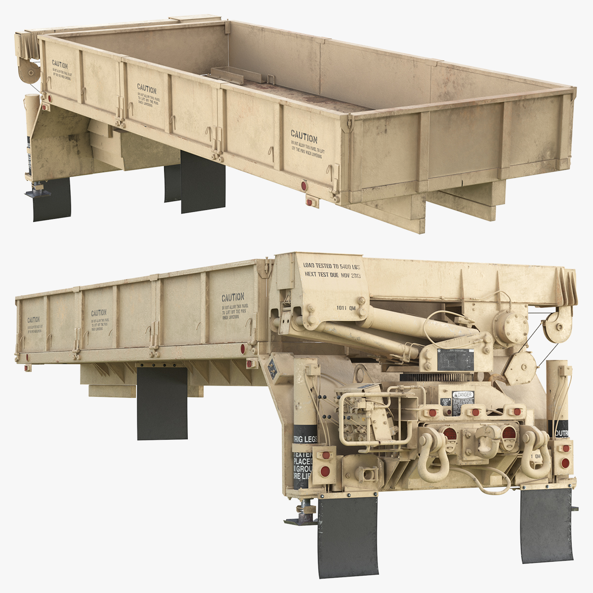 Military Flatbed Cargo Module with Loader Tan 3D model preview