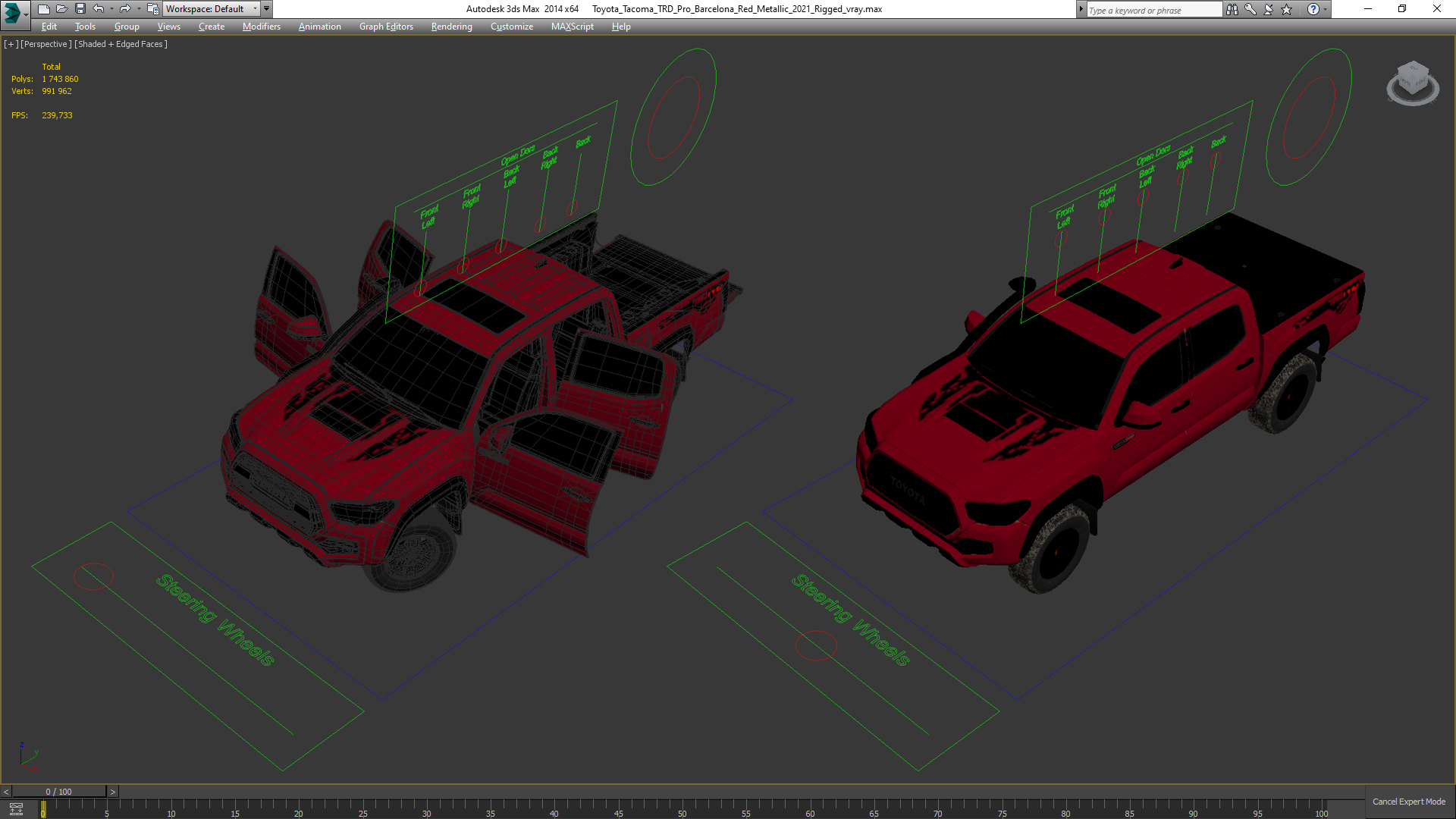 3D Toyota Tacoma TRD Pro Barcelona Red Metallic 2021 Rigged